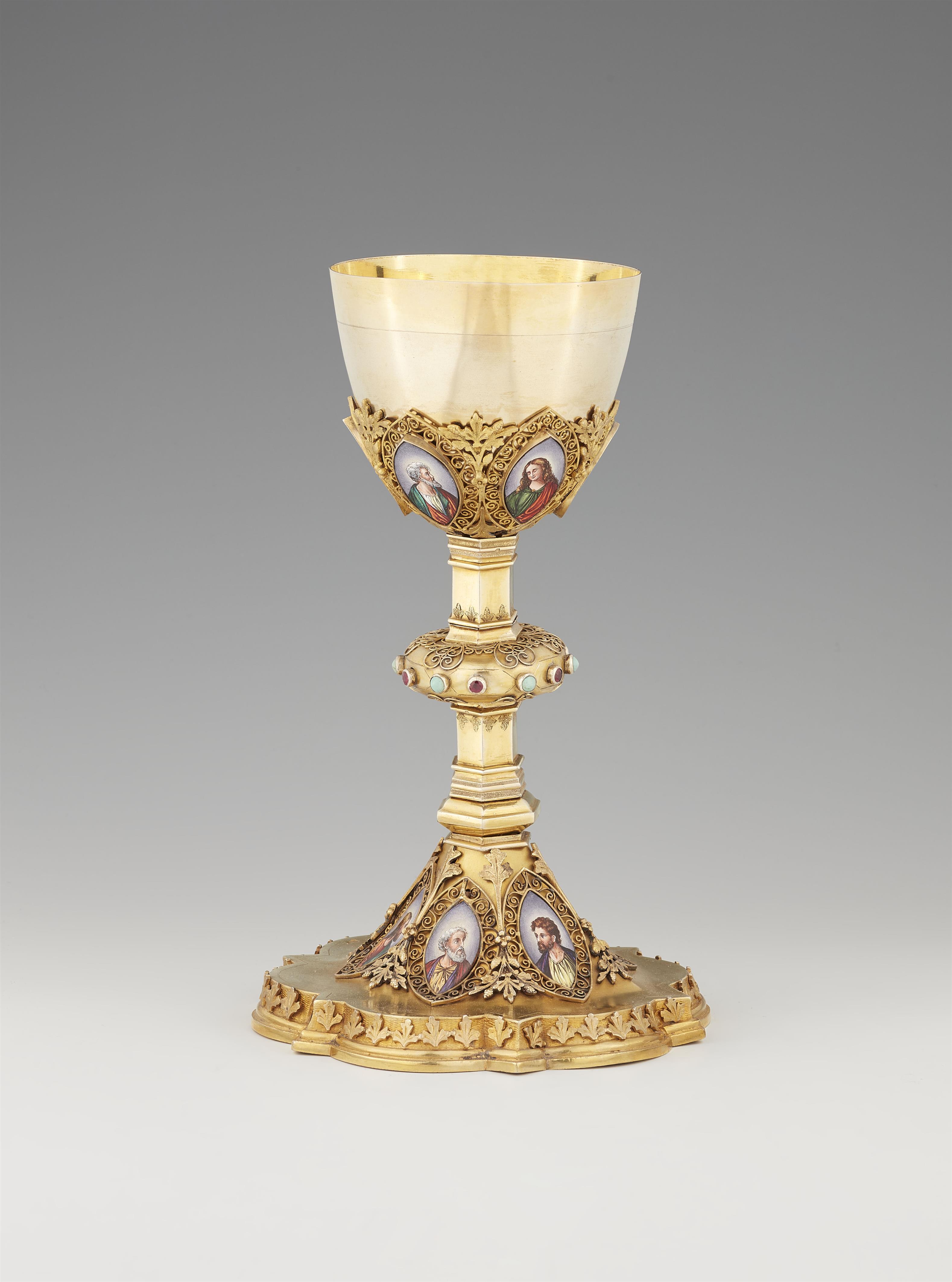 A Gothic Revival silver gilt communion chalice - image-1