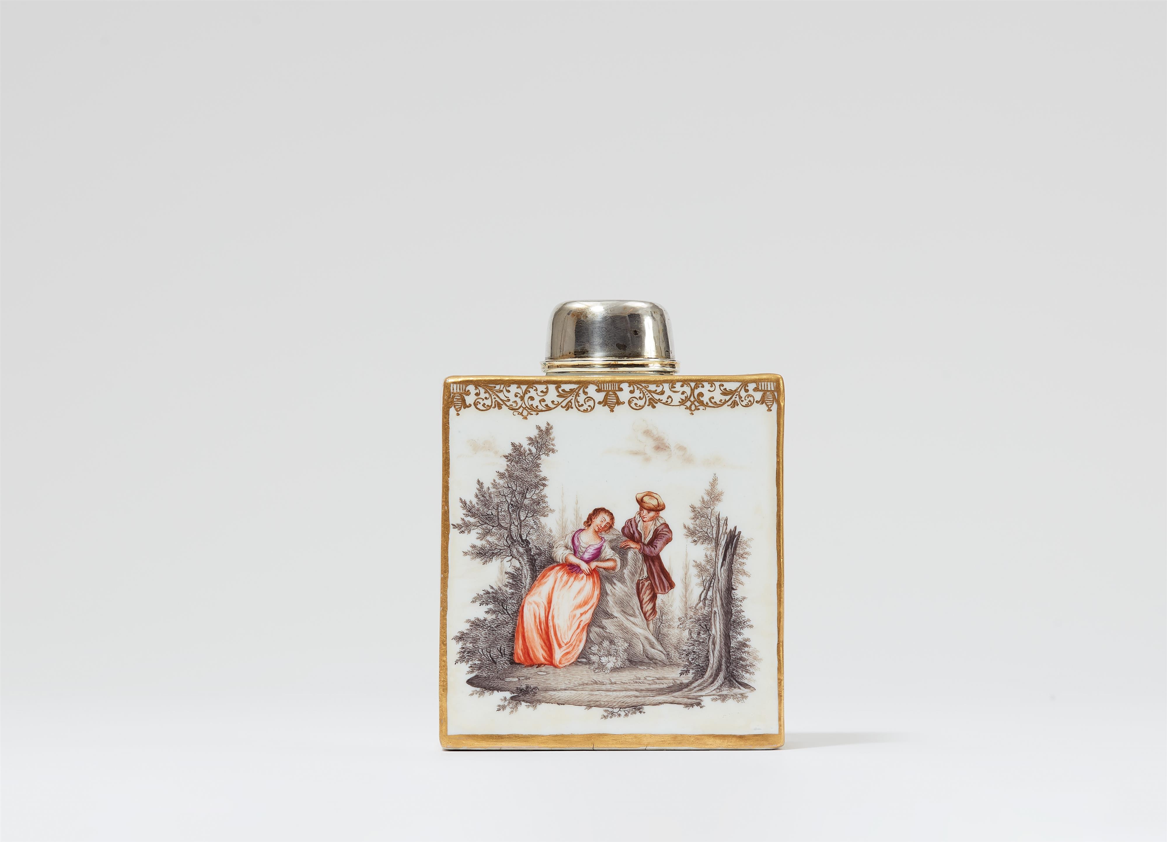 A Meissen porcelain tea caddy with Watteau motifs - image-2