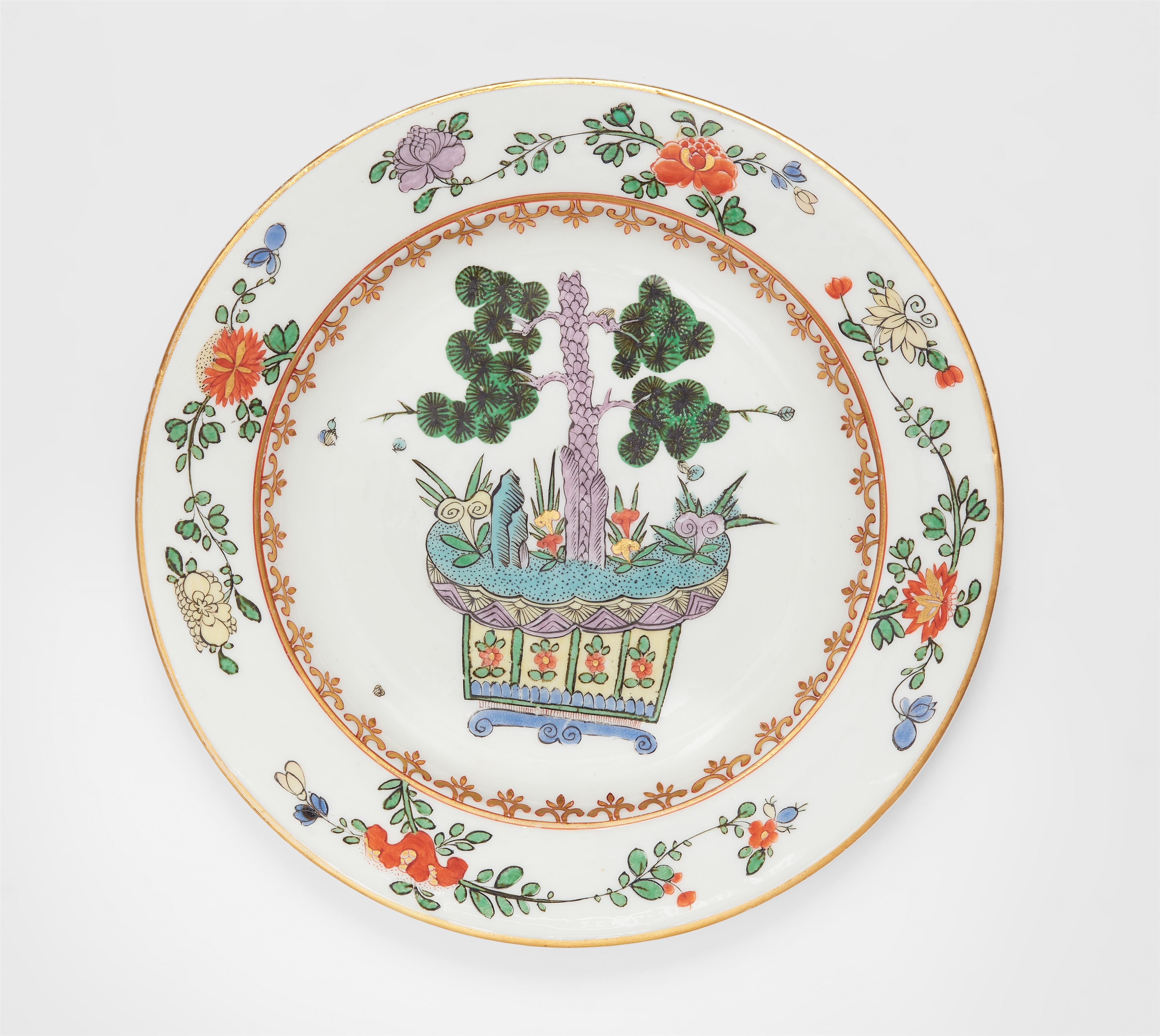 A Meissen porcelain plate with rare famille vert decor - image-1
