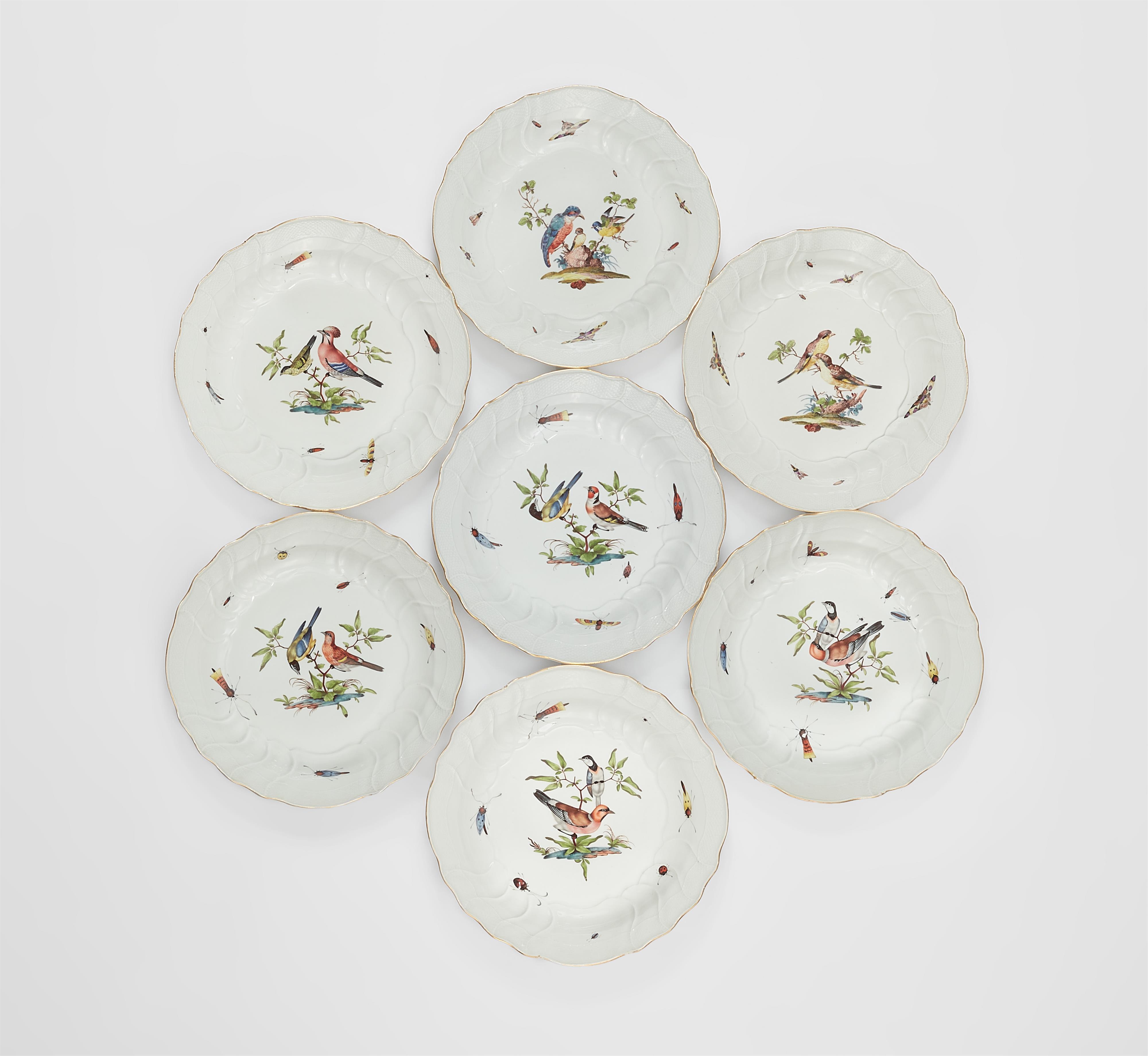 Seven Meissen porcelain dishes with Continental birds - image-1