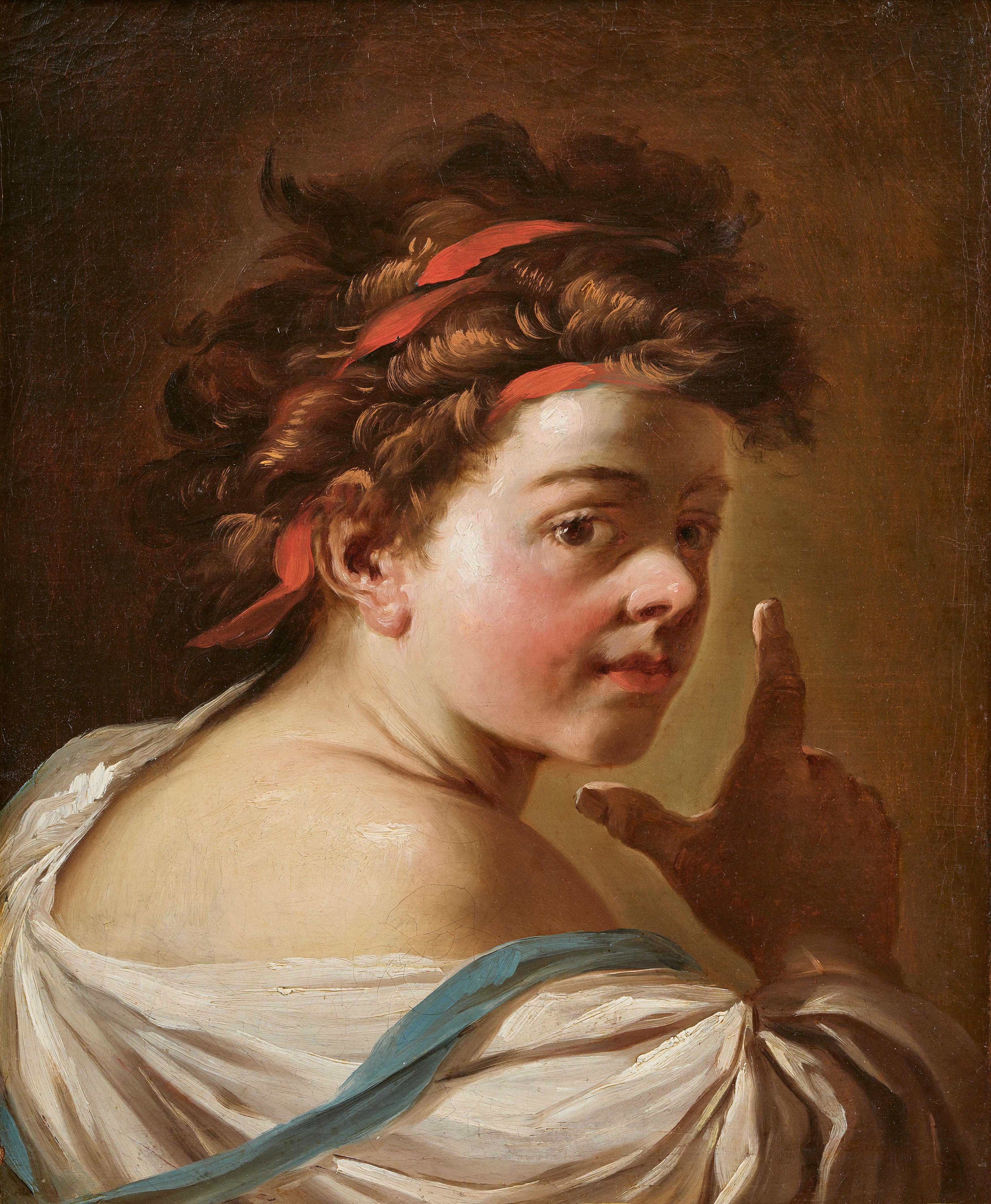 French School, 2nd half 18th century - Boy with a red Headband looking over his Shoulder - image-1