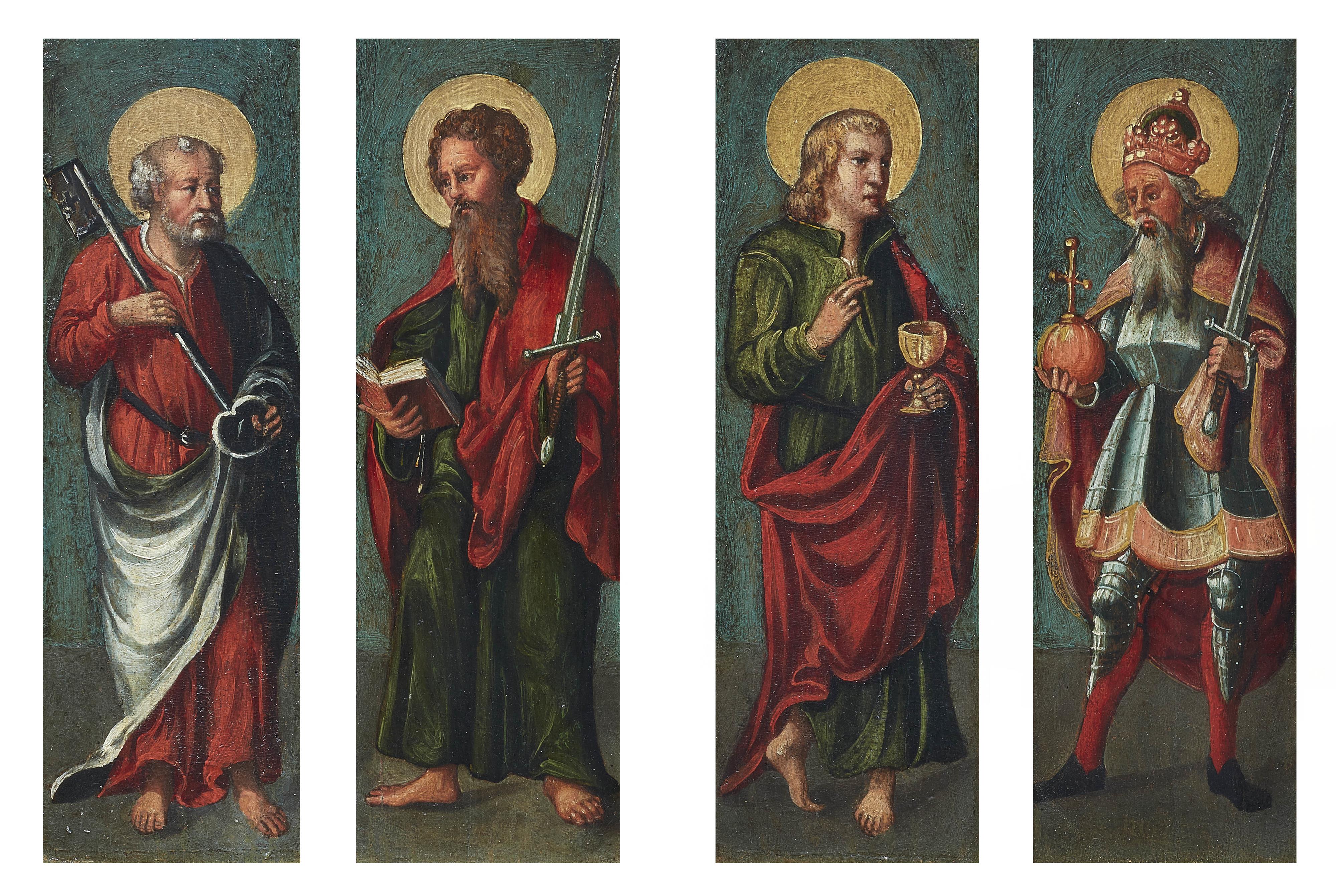 Freising School, 16th century - Saints Peter, Paul, John and a holy King (Four Panels of an Altarpiece) - image-1