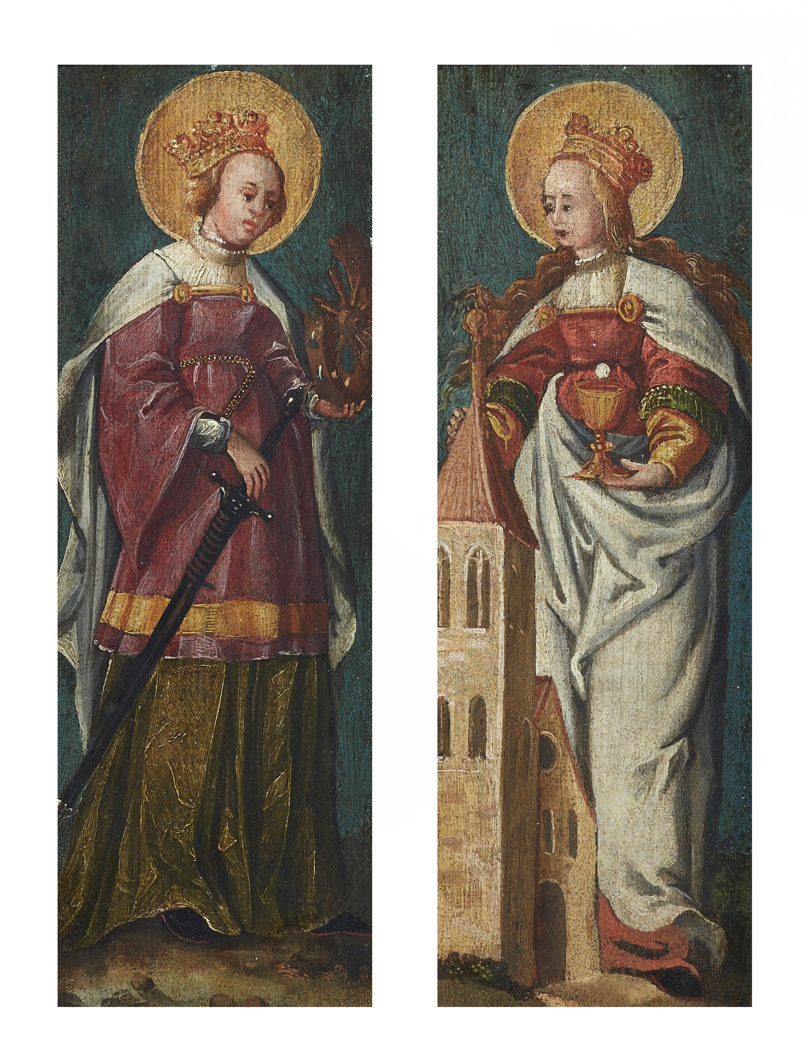 Freising School, 16th century - Saints Catherine and Barbara (Two Panels of an Altarpiece) - image-1