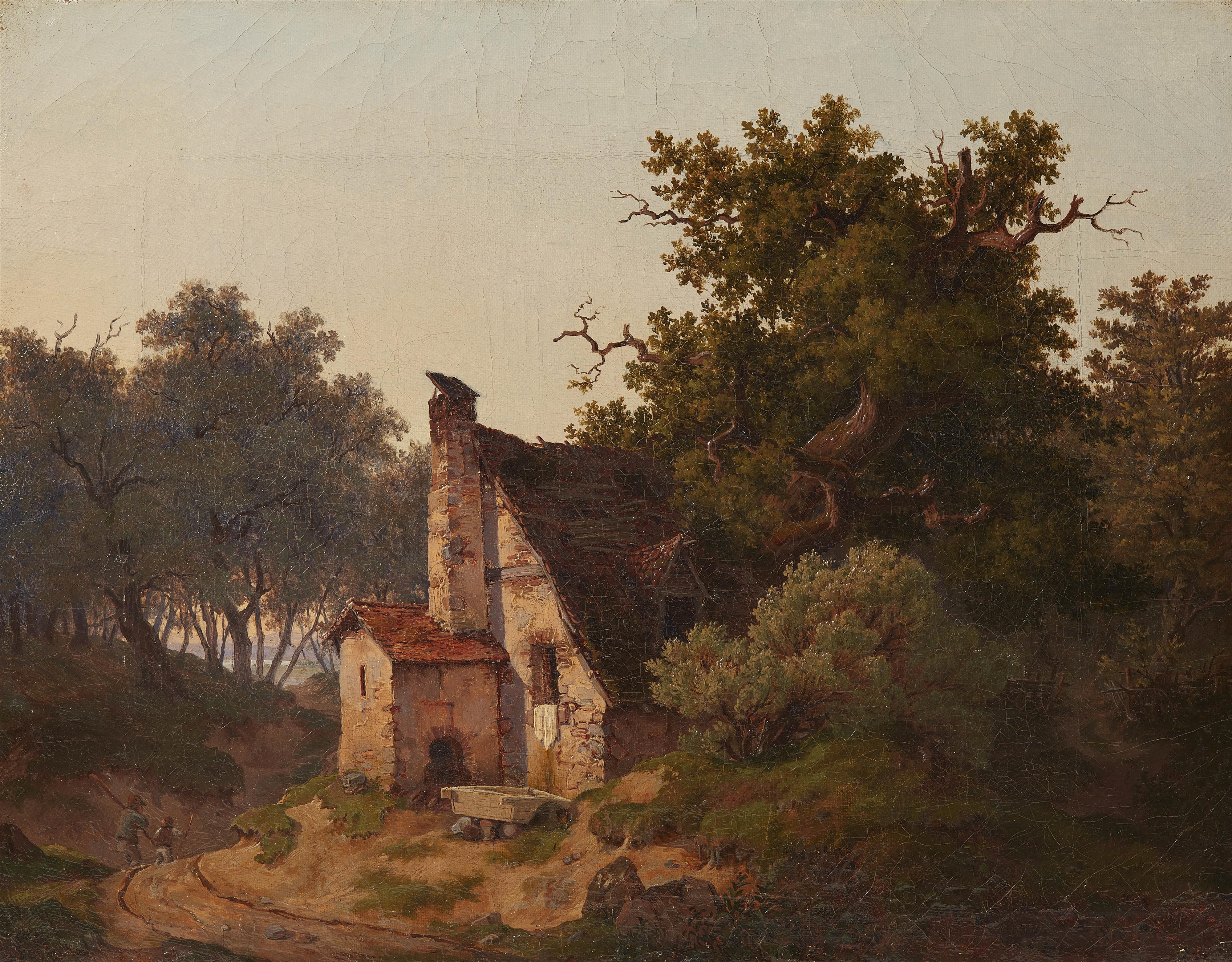 German School 19th century - Wooded Landscape with Farmstead and a Path - image-1