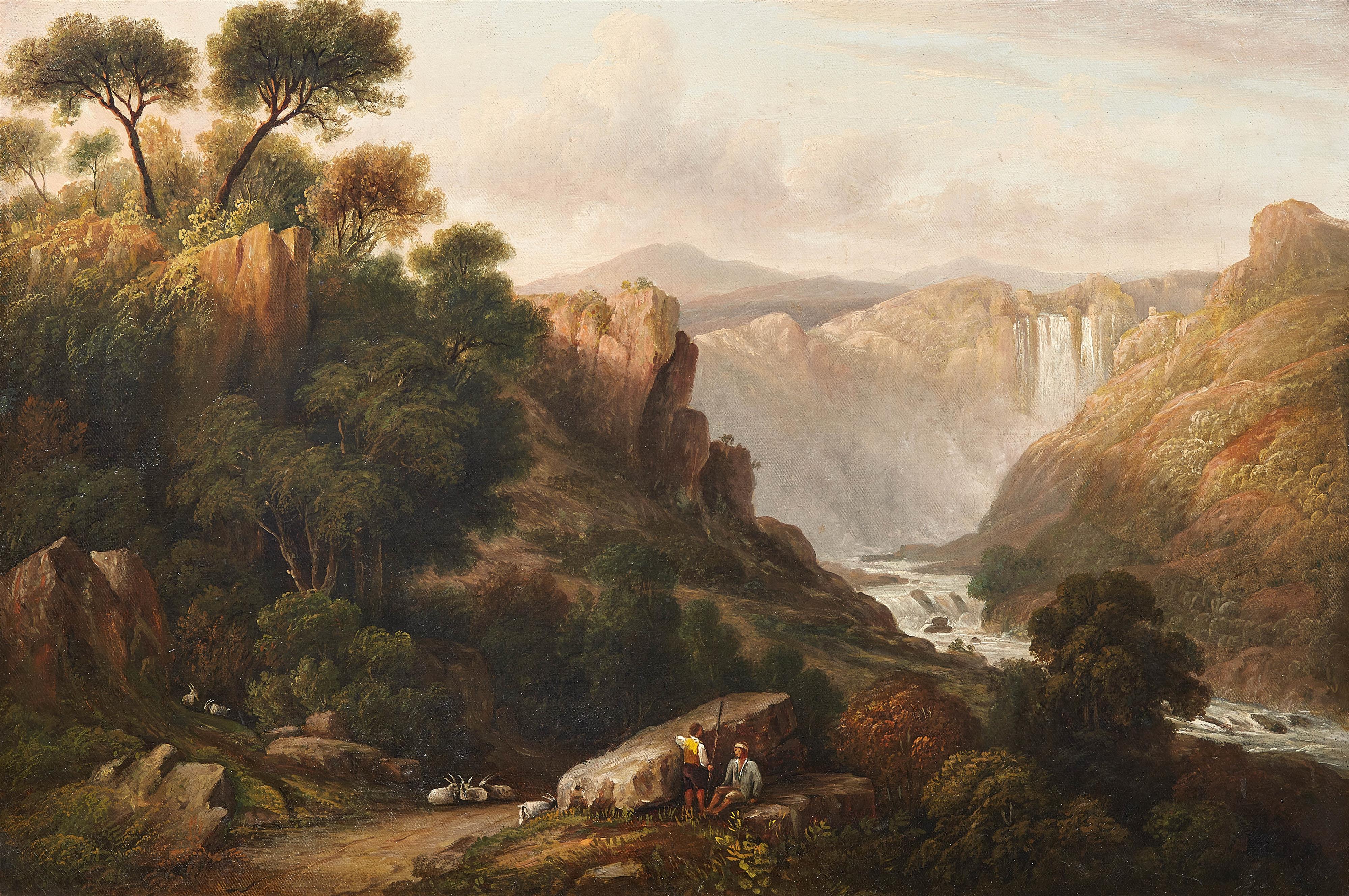 Unknown Artist 19th century - Mountain Landscape with a Waterfall - image-1