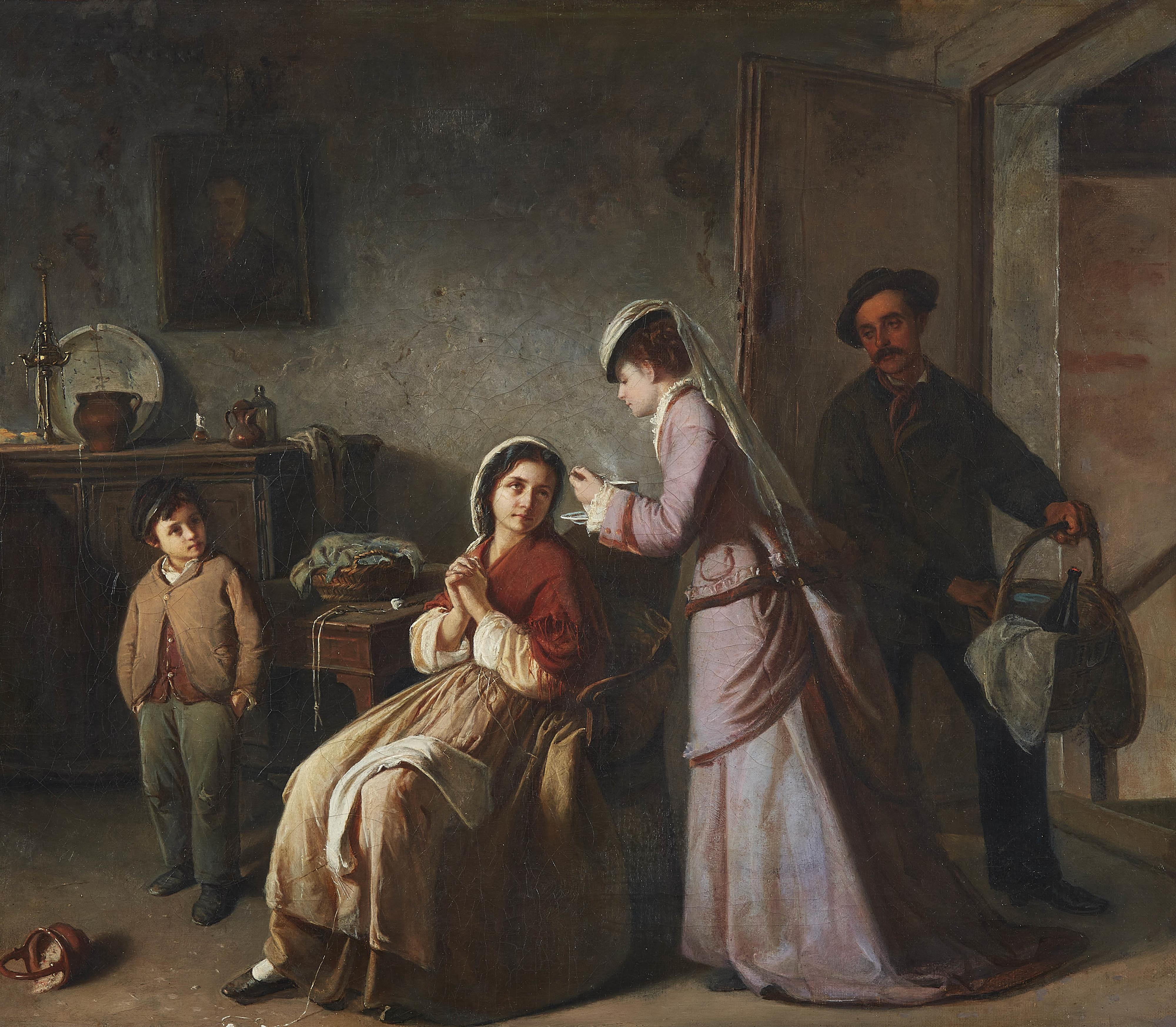 Unknown Artist 19th century - Visit of a Lady to a Suffering Mother - image-1