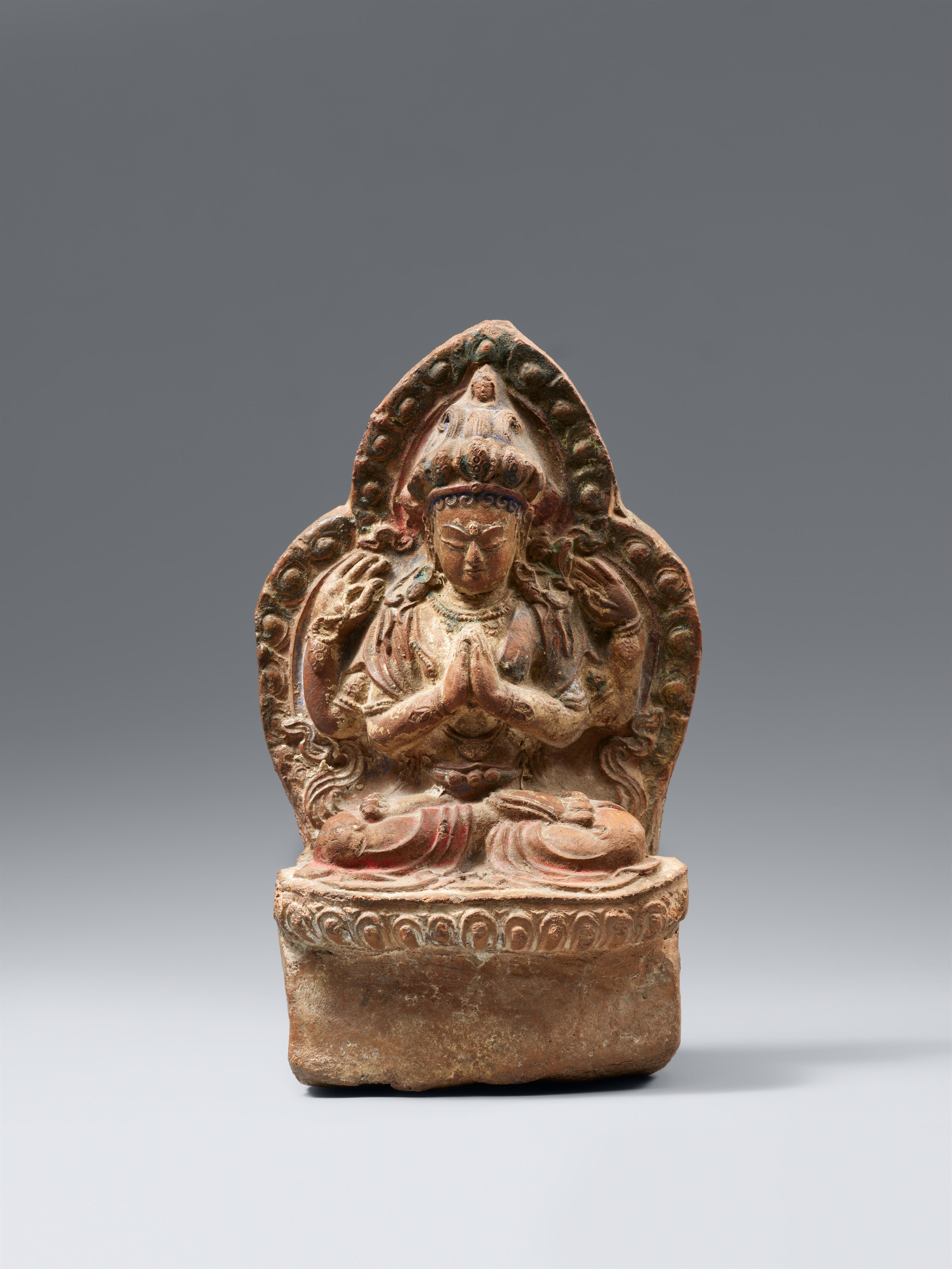 A Nepalese terracotta stele of Shadakshari Lokeshvara. 16th century or later - image-1