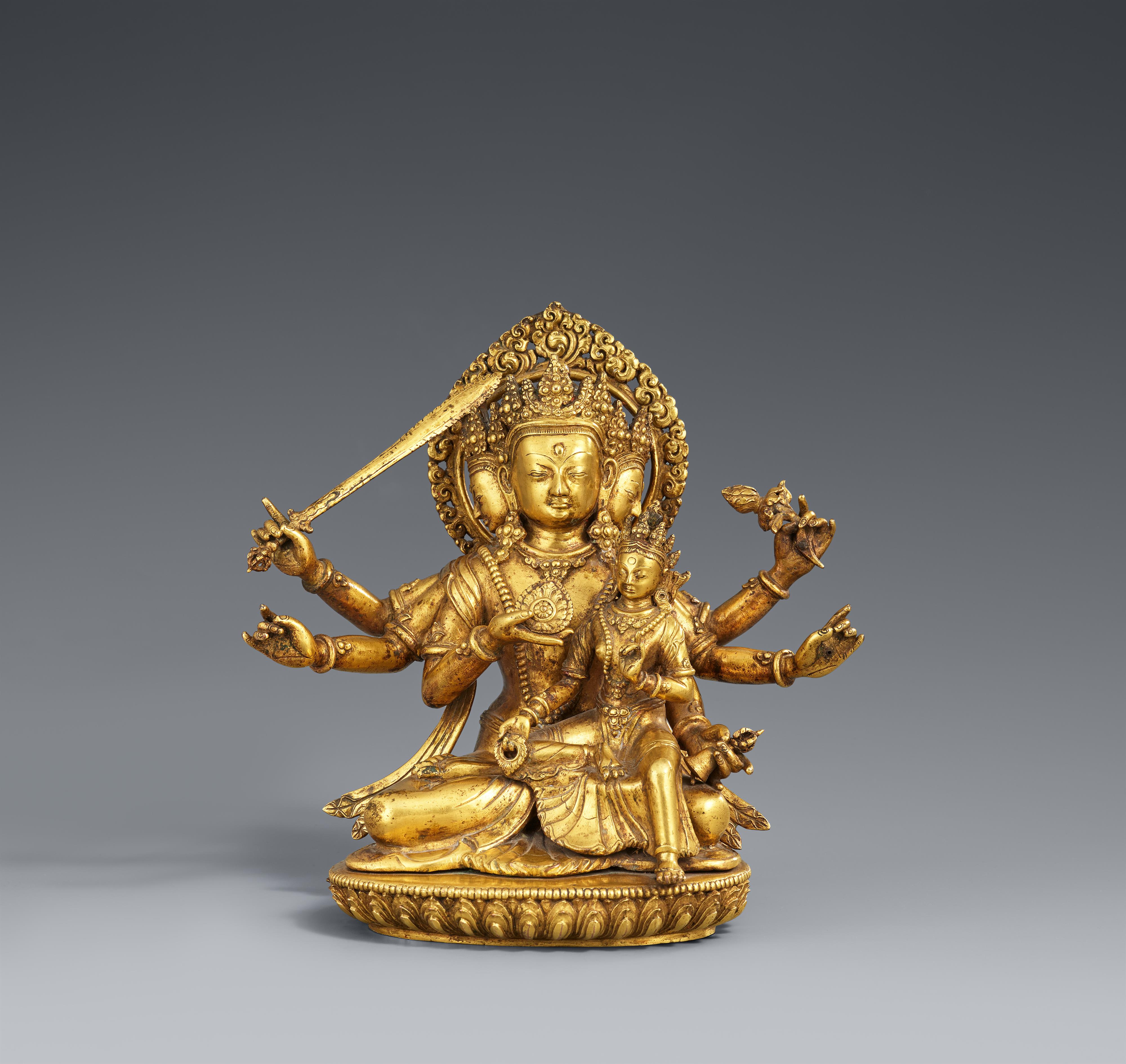 A Nepalese fire-gilt bronze figure of Dharmadhatu Vagishvara Manjushri. 18th/19th century - image-1