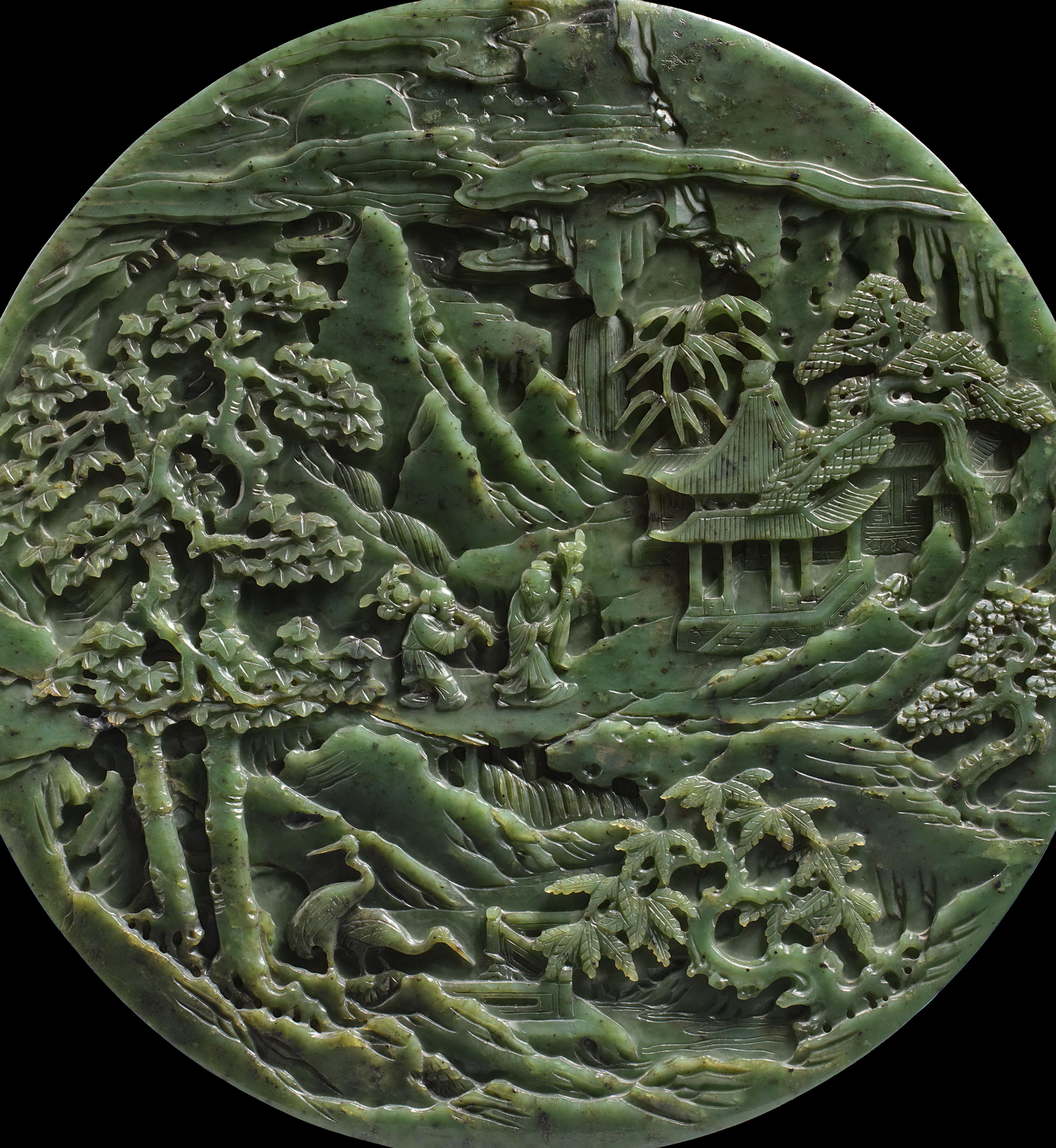 Runde, spinat-grüne Jade-Platte für einen Tischstellschirm. 2. Hälfte 18./frühes 19. Jh. - image-3