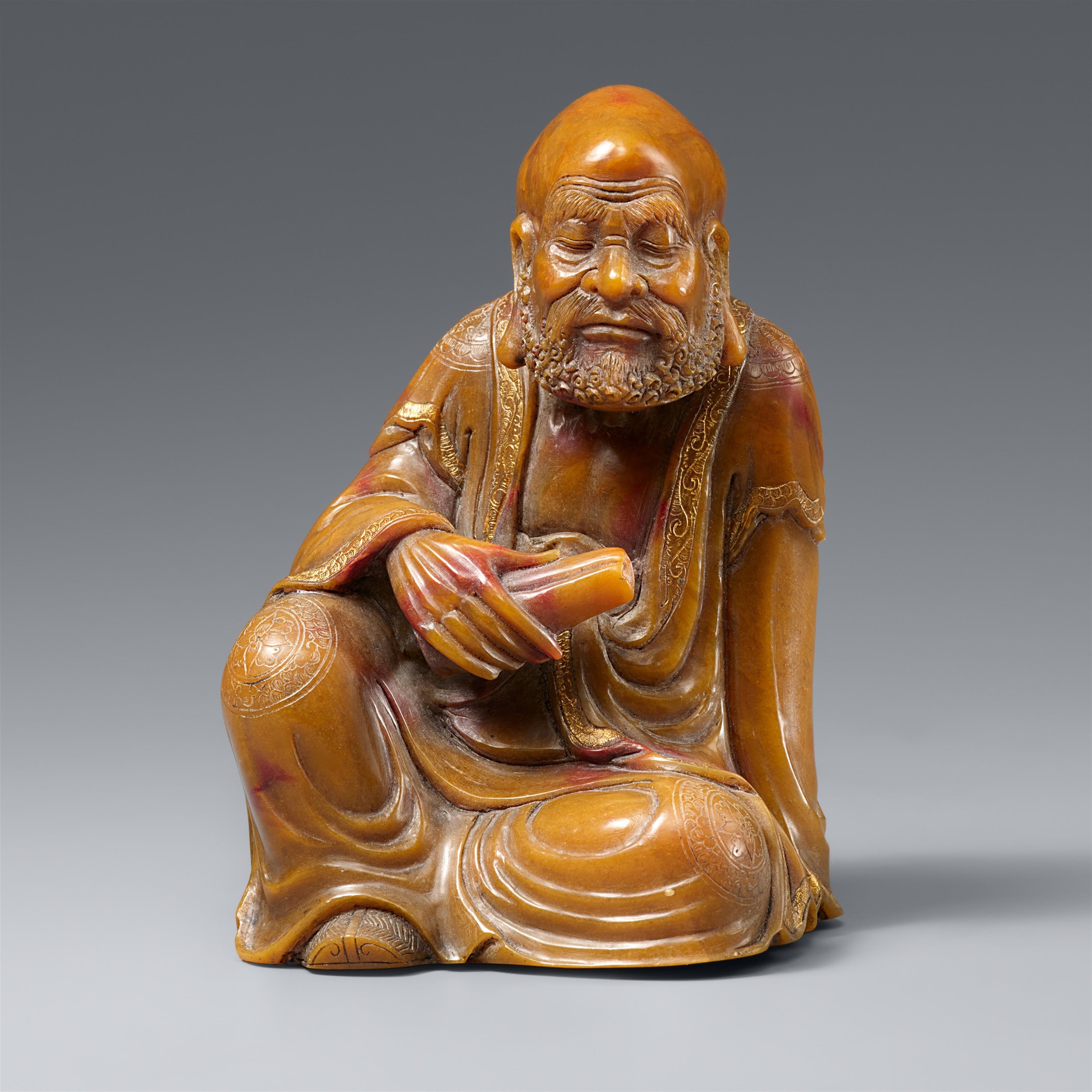 A soap stone figure of a bearded luohan. Qing dynasty, 17th/18th century - image-1