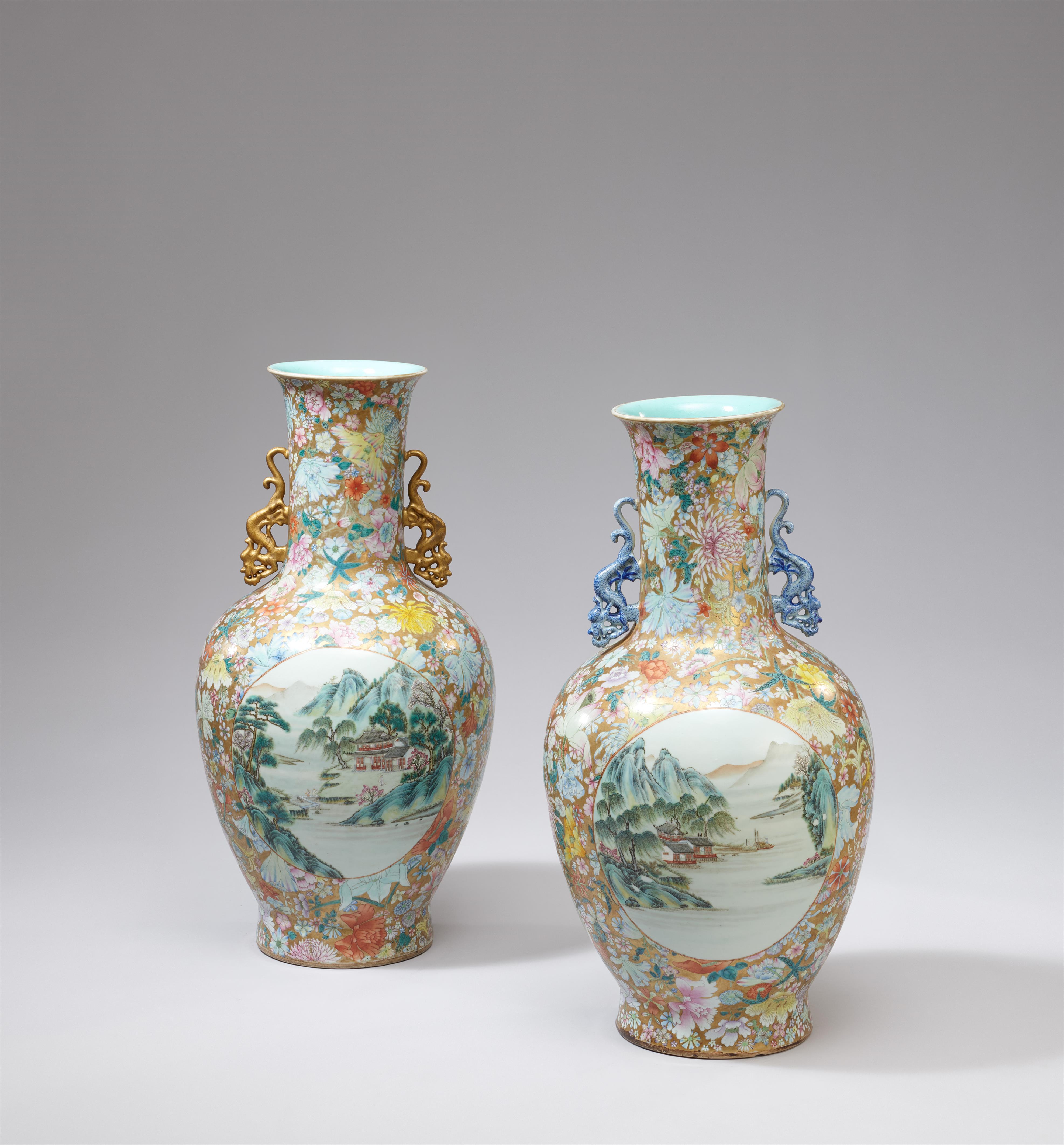 Two large mille-fleurs baluster vases. 20th century - image-2