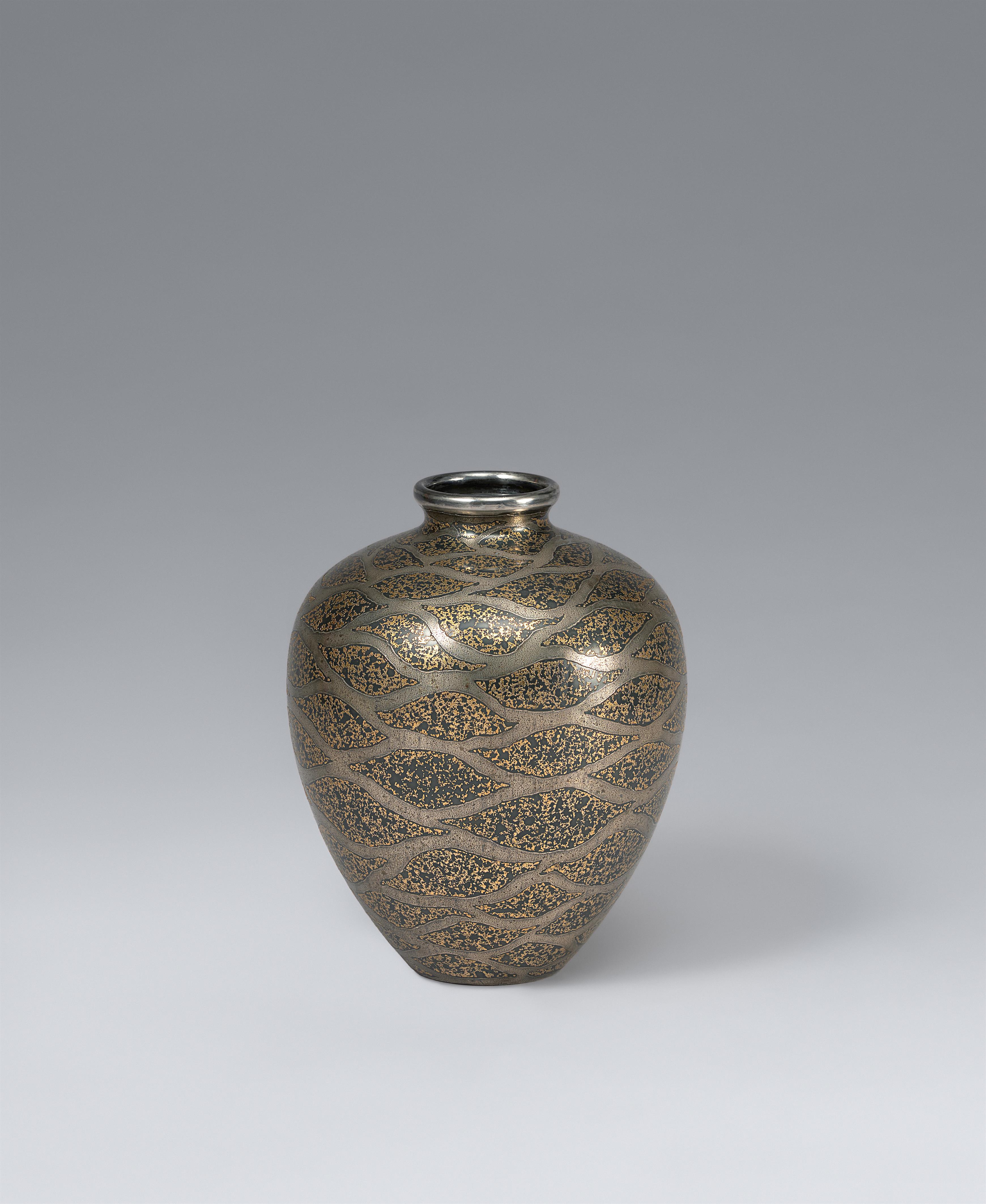 An etched silver and brass vase. 20th century - image-1