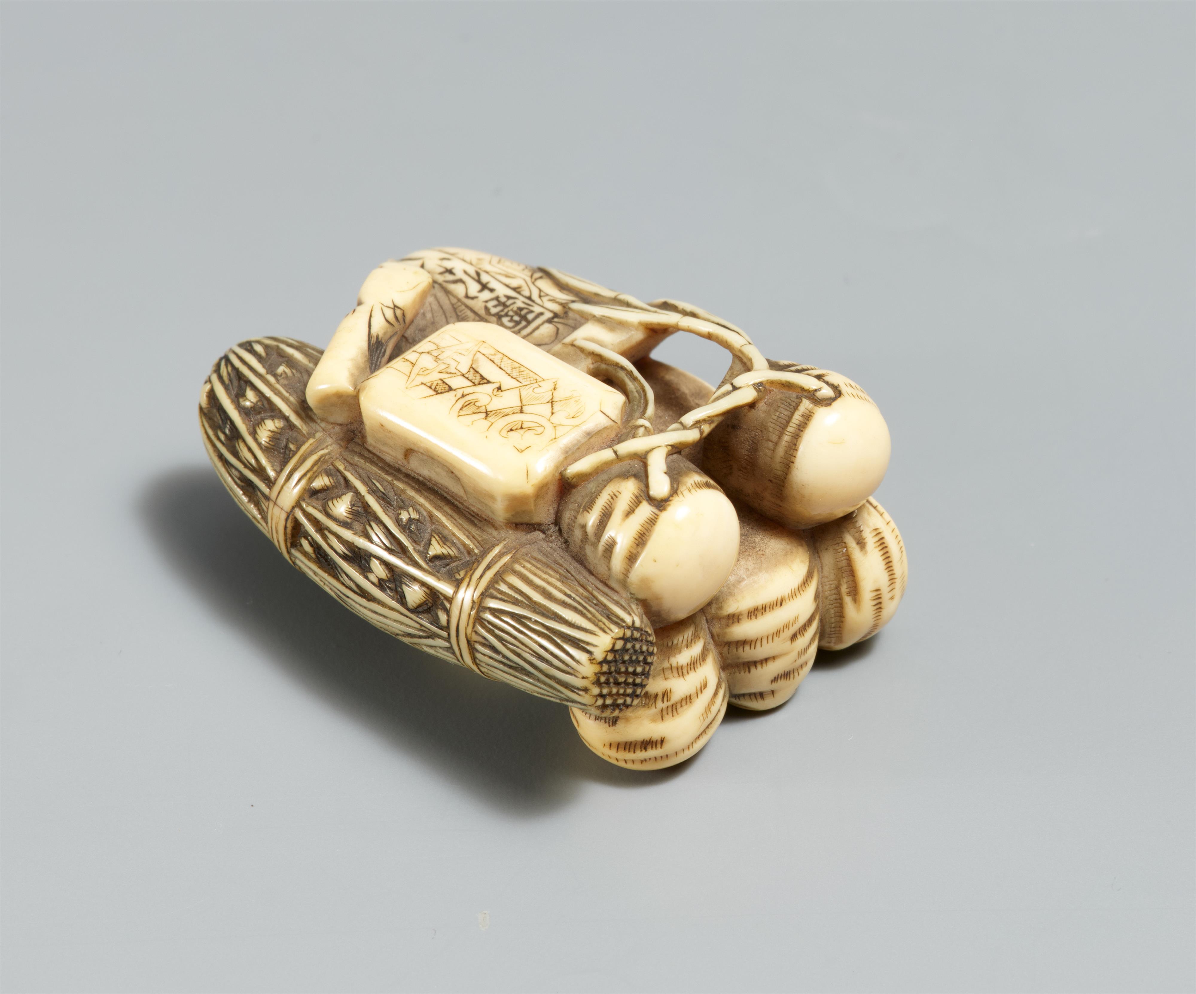 An ivory netsuke of Edo meibutsu (famous products of Edo). Edo/Tokyo. Second half 19th century - image-2