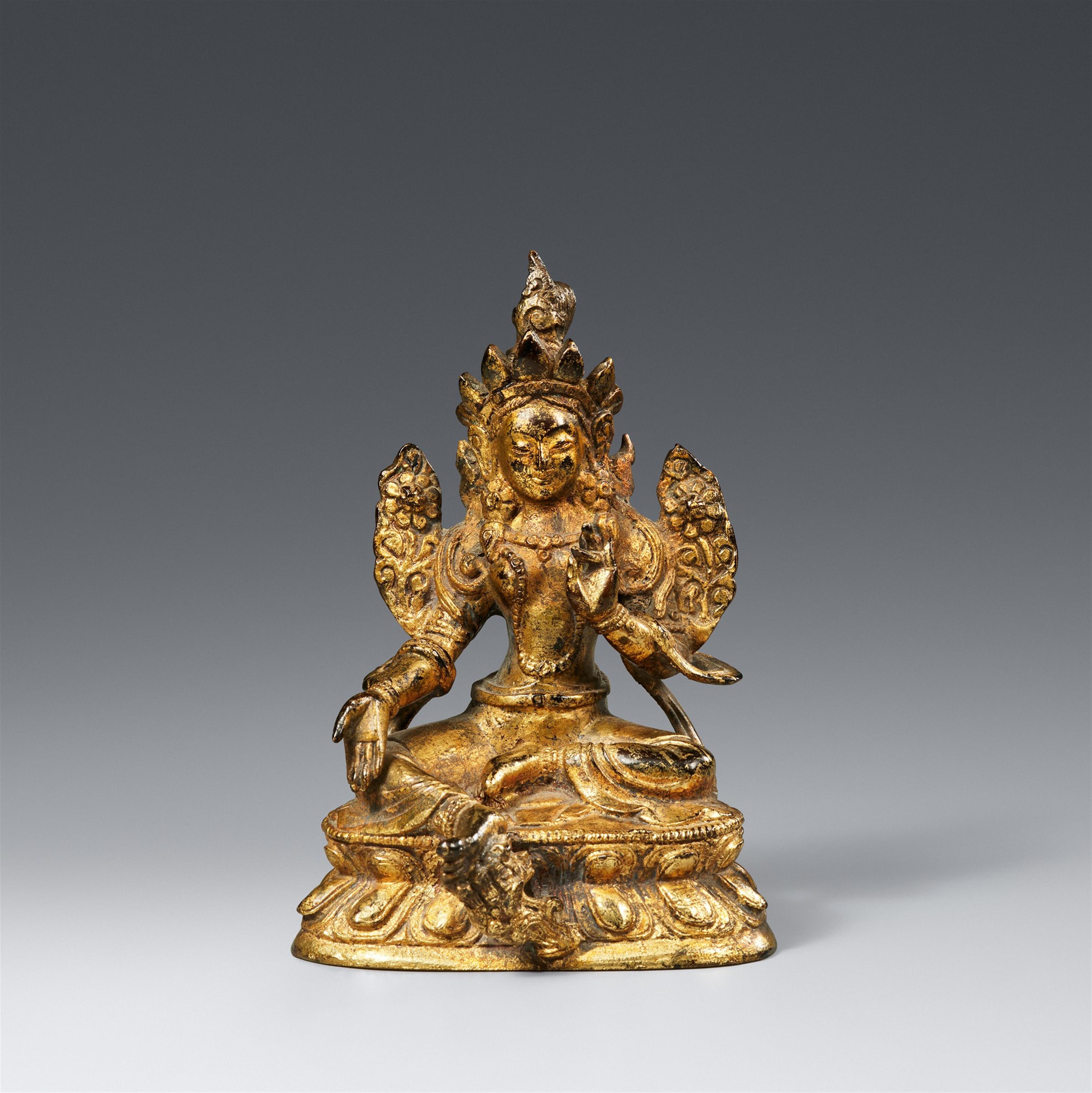 A Tibetan gilt bronze figure of the Green Tara (Shyamatara). 19th/20th century - image-1