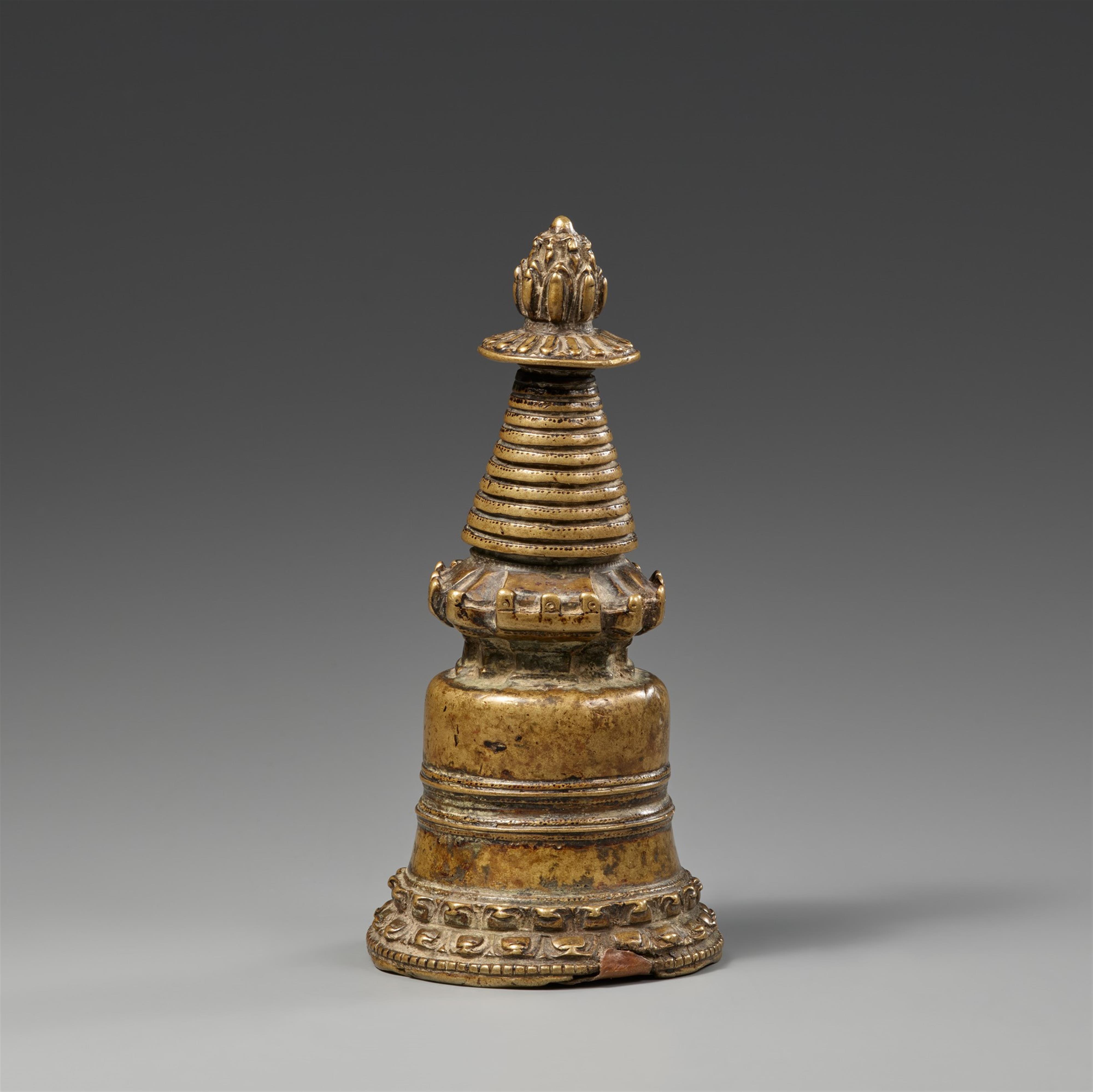 A Tibetan brass kadampa-stupa. 13th century - image-2