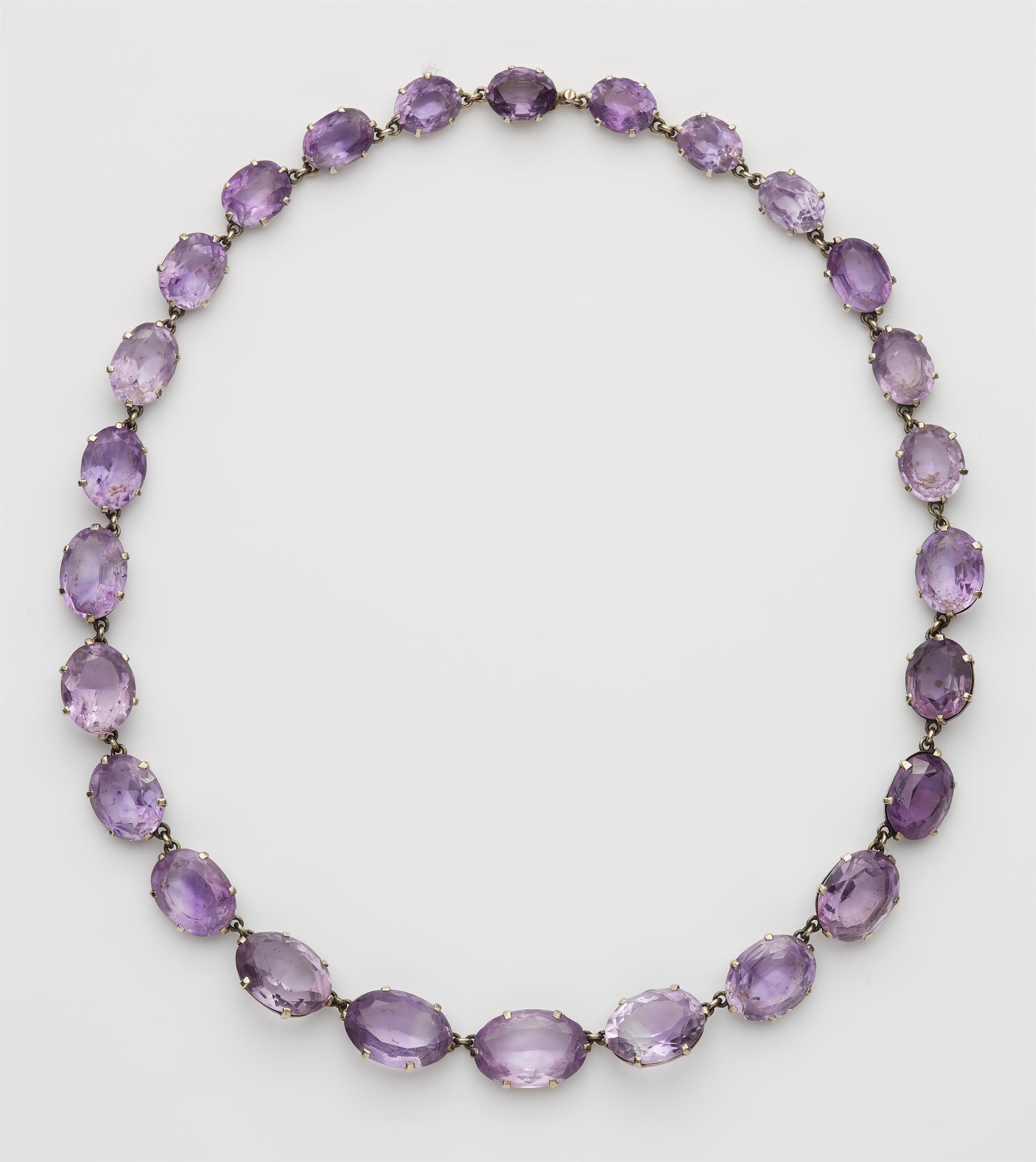 A Victorian silver and amethyst necklace with extension with formed chagrin etui of Wartski, London. - image-2