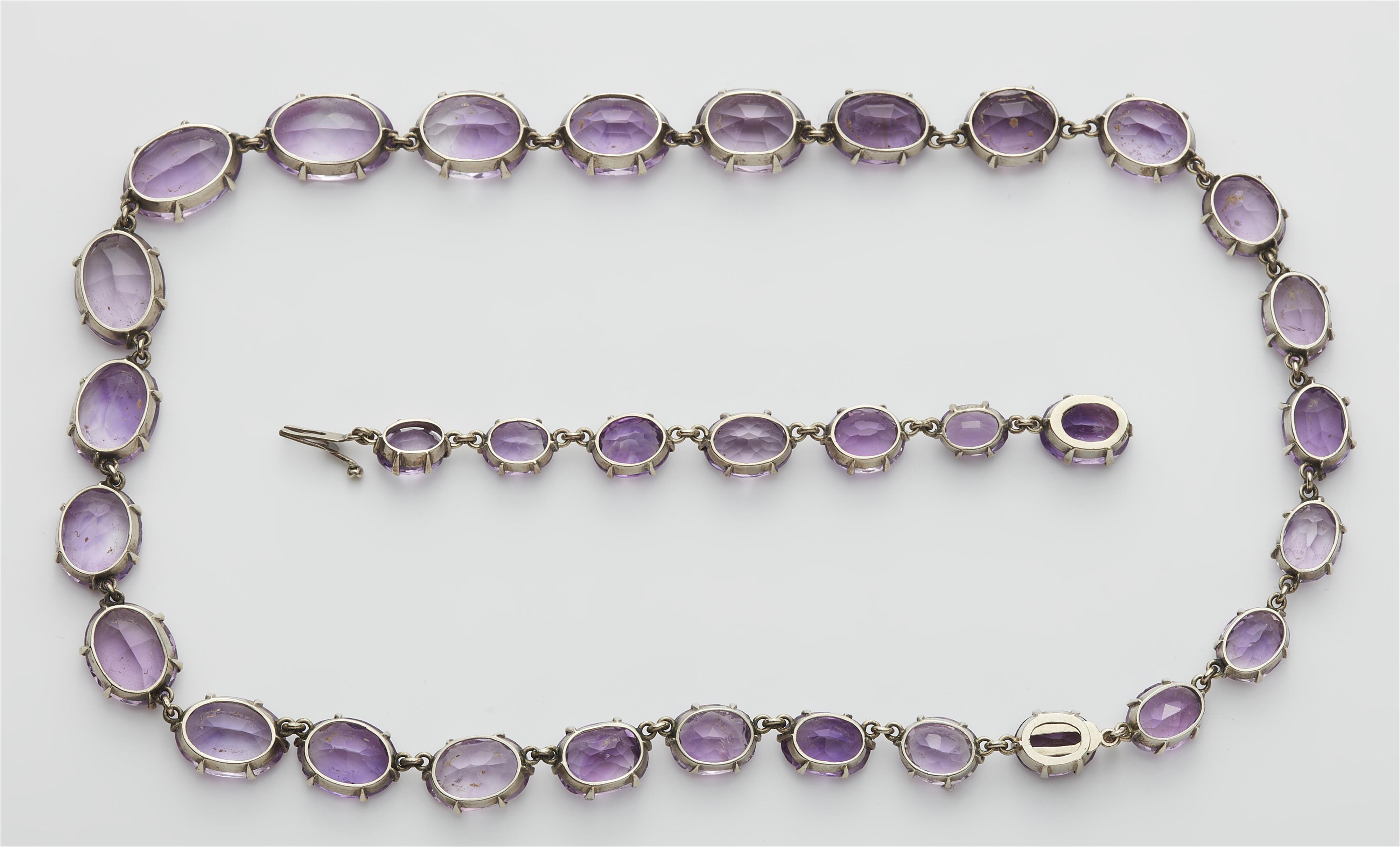 A Victorian silver and amethyst necklace with extension with formed chagrin etui of Wartski, London. - image-3