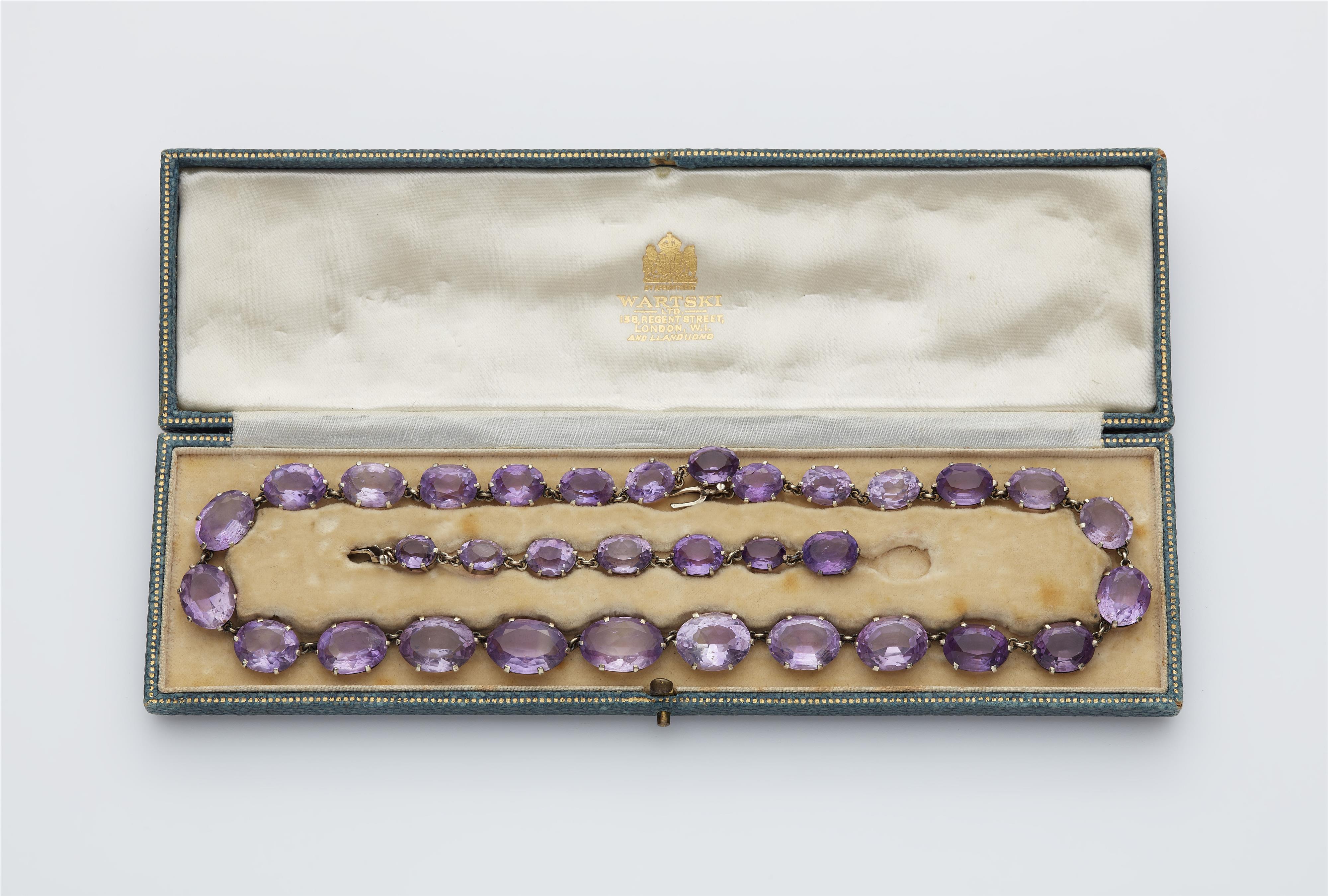 A Victorian silver and amethyst necklace with extension with formed chagrin etui of Wartski, London. - image-1