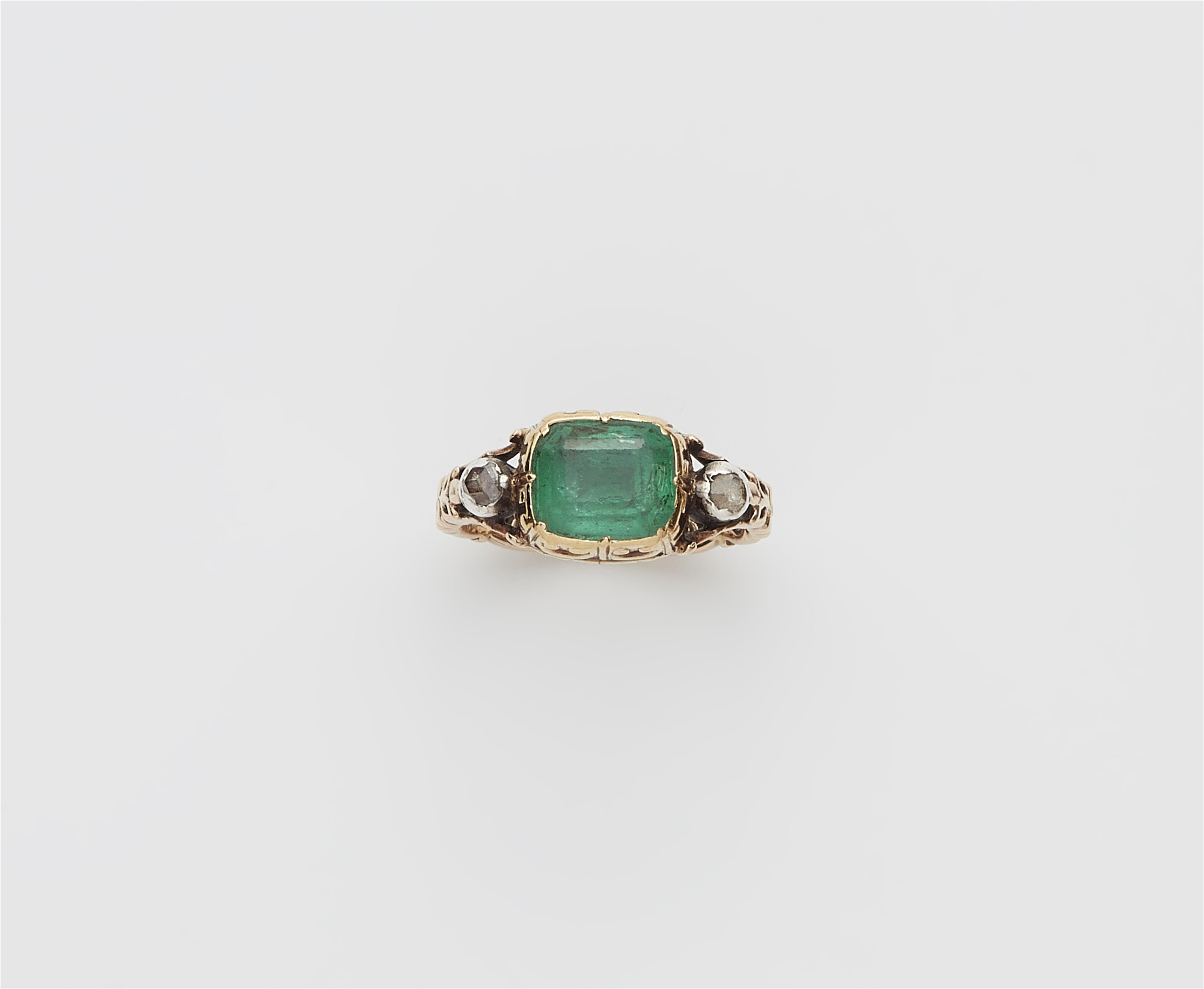 A George III 14k gold diamond and emerald ring. - image-1