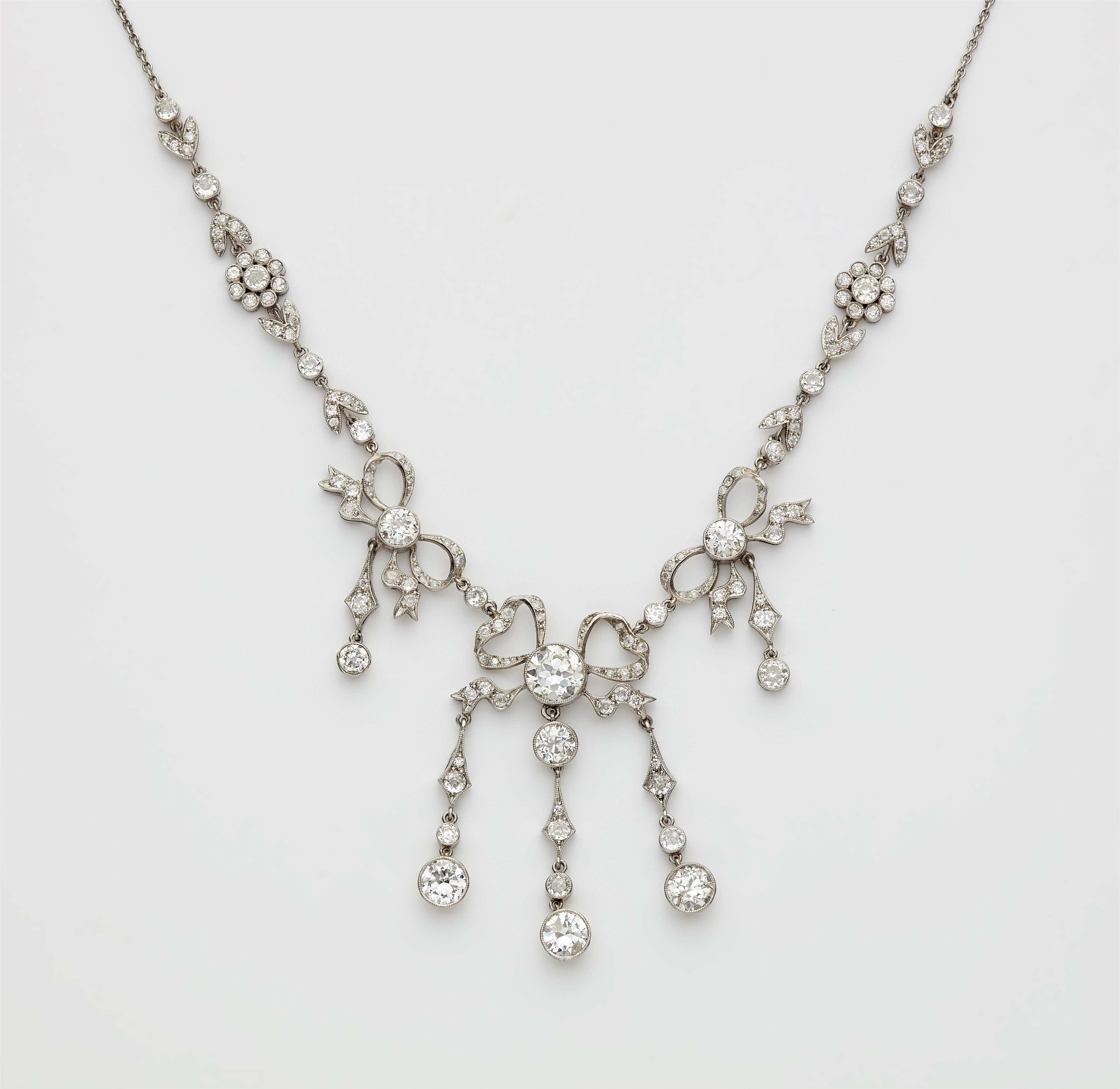 A Belle Epoque platinum diamond fringe necklace with later 18k gold chain. - image-1