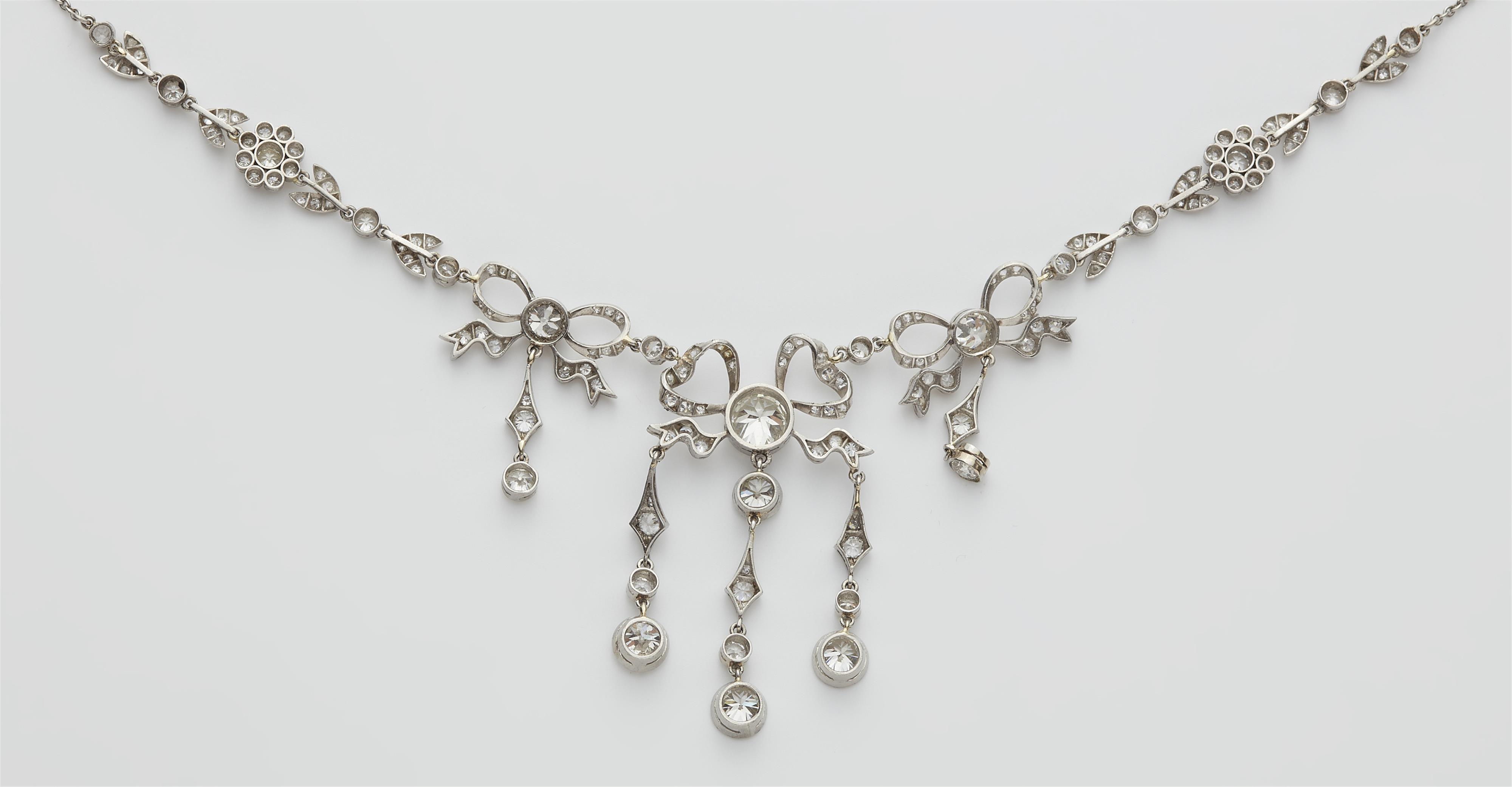 A Belle Epoque platinum diamond fringe necklace with later 18k gold chain. - image-2