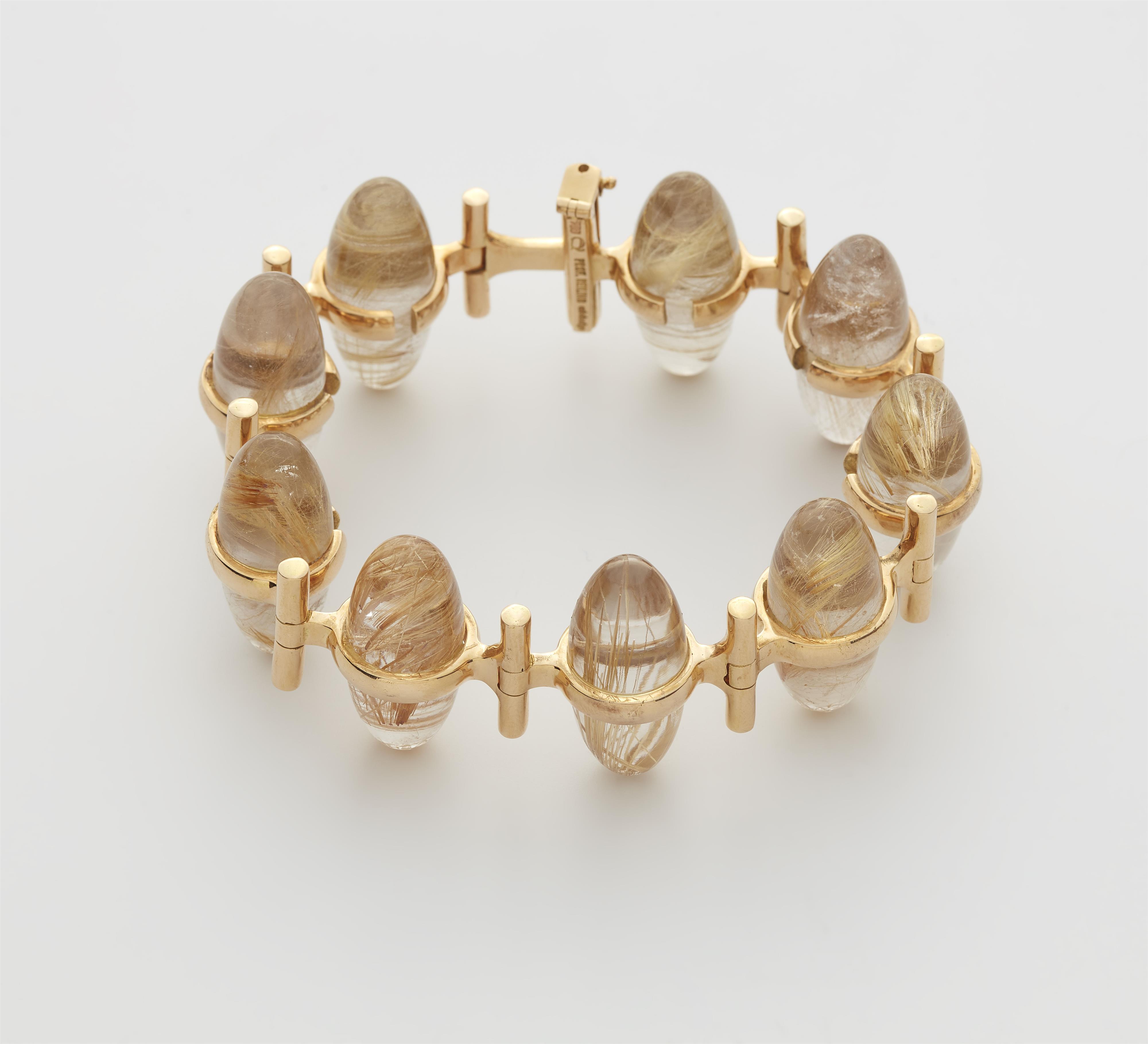 A German 18k gold and rutile quartz designer bracelet. - image-1