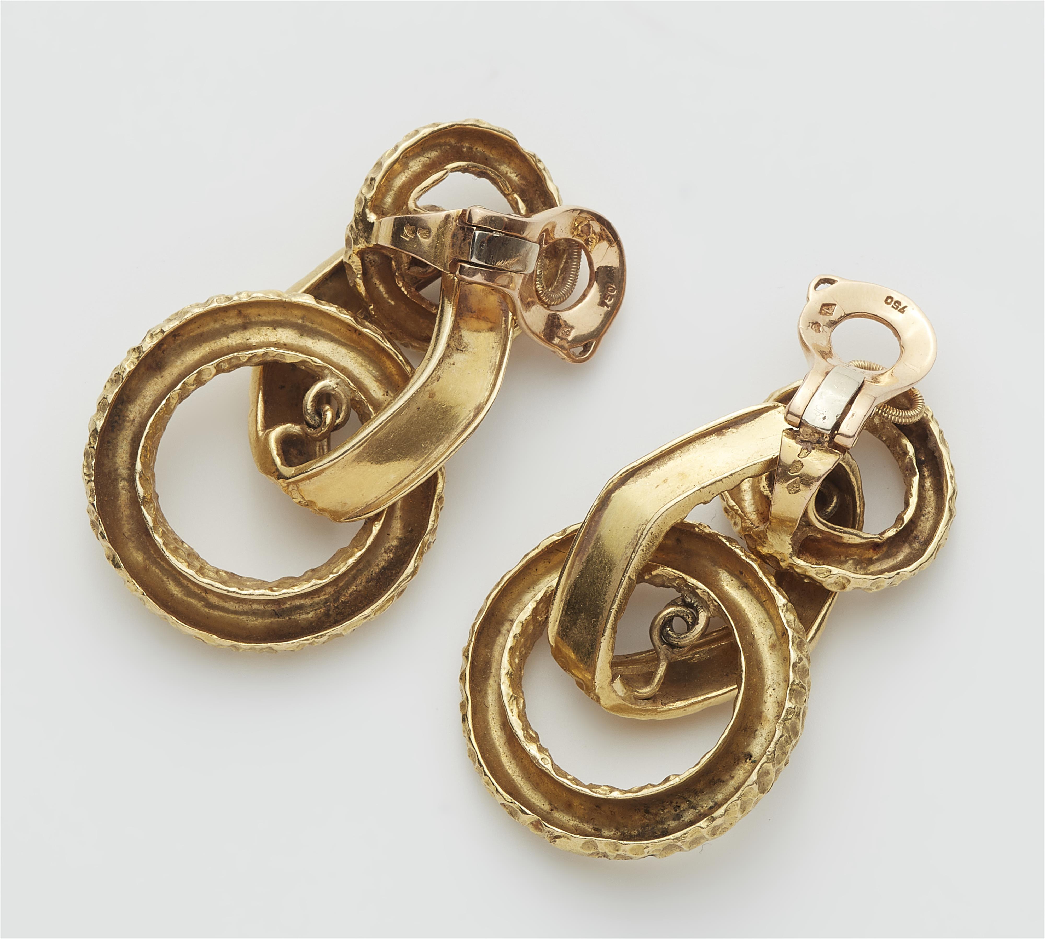 A pair of French structured 18kt gold hoop earrings. - image-2