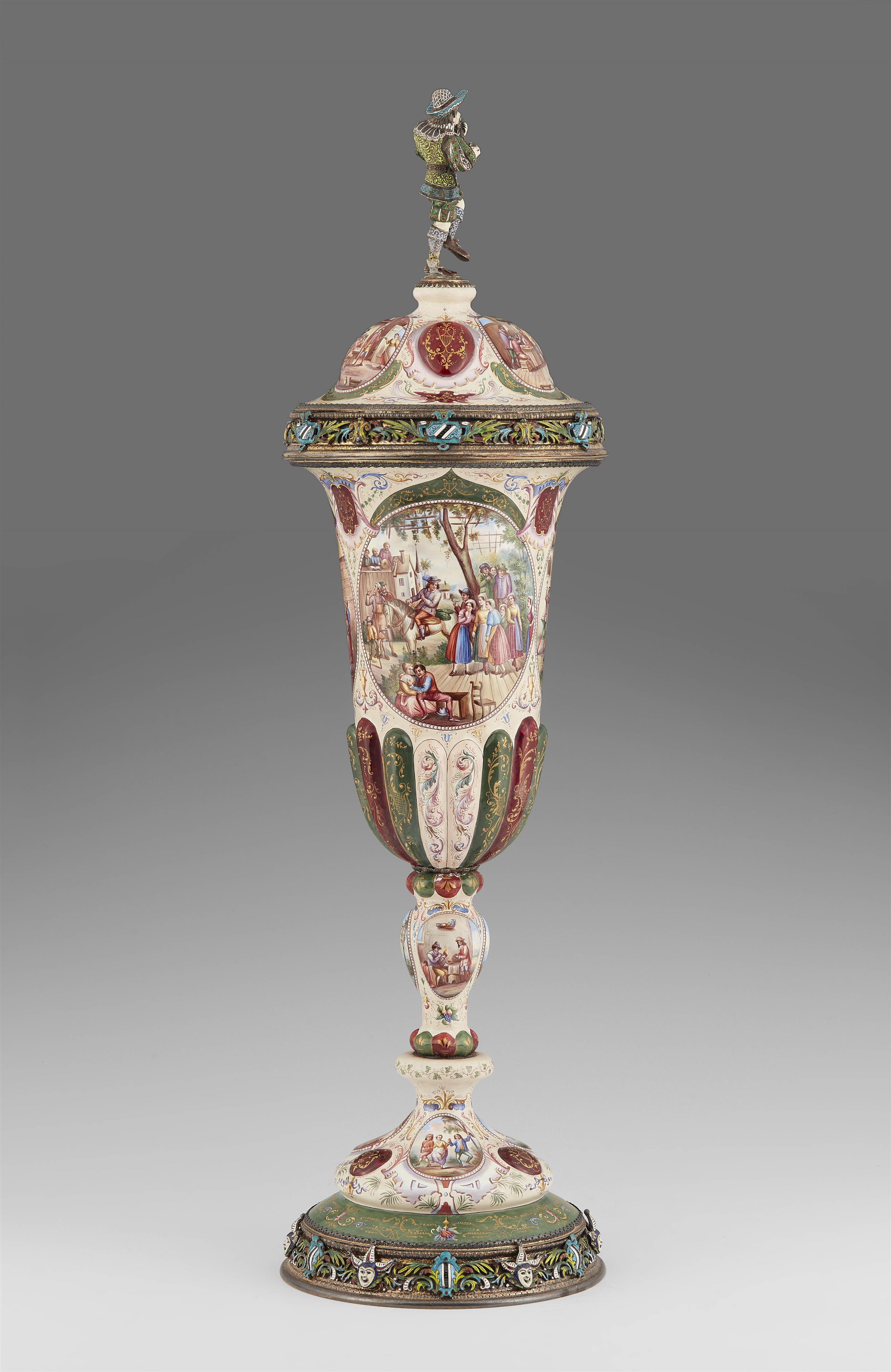 A large enamelled Vienna silver cup and cover - image-2