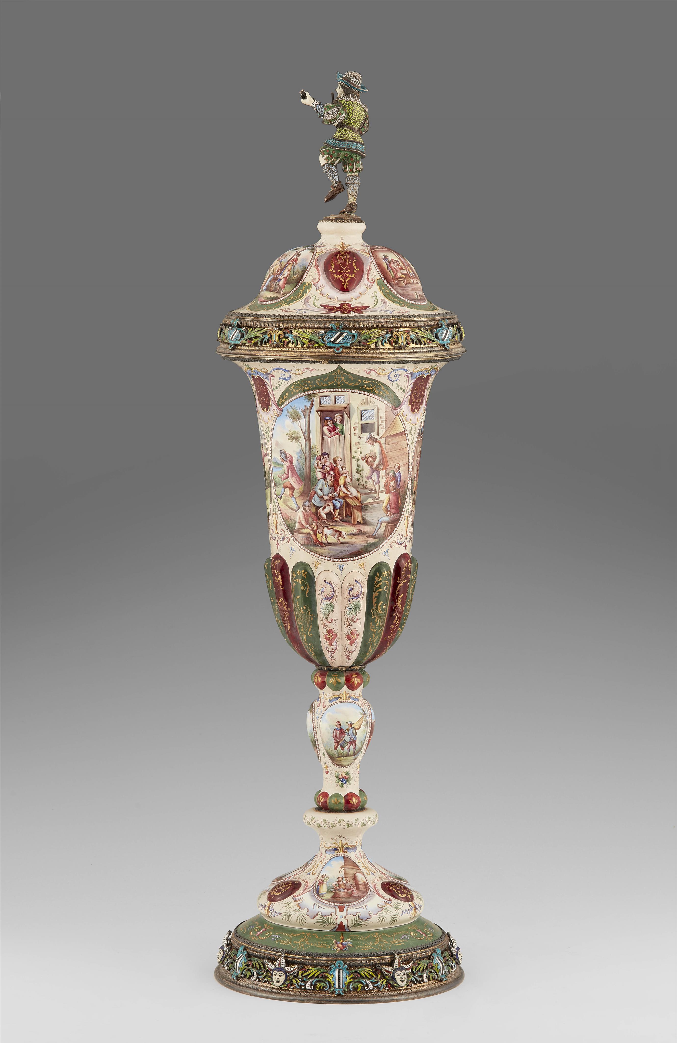 A large enamelled Vienna silver cup and cover - image-3