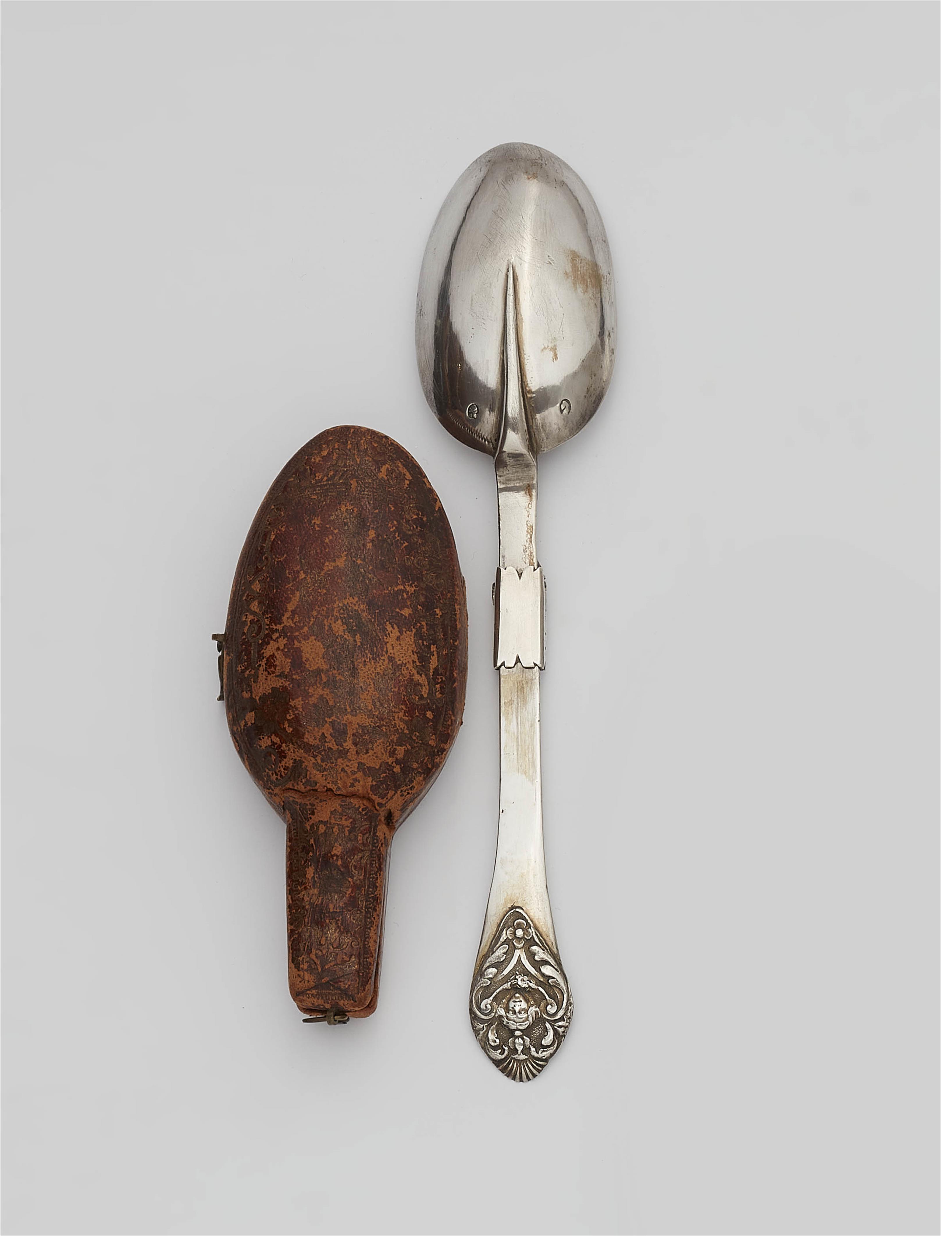 An Augsburg silver folding spoon in a case - image-1