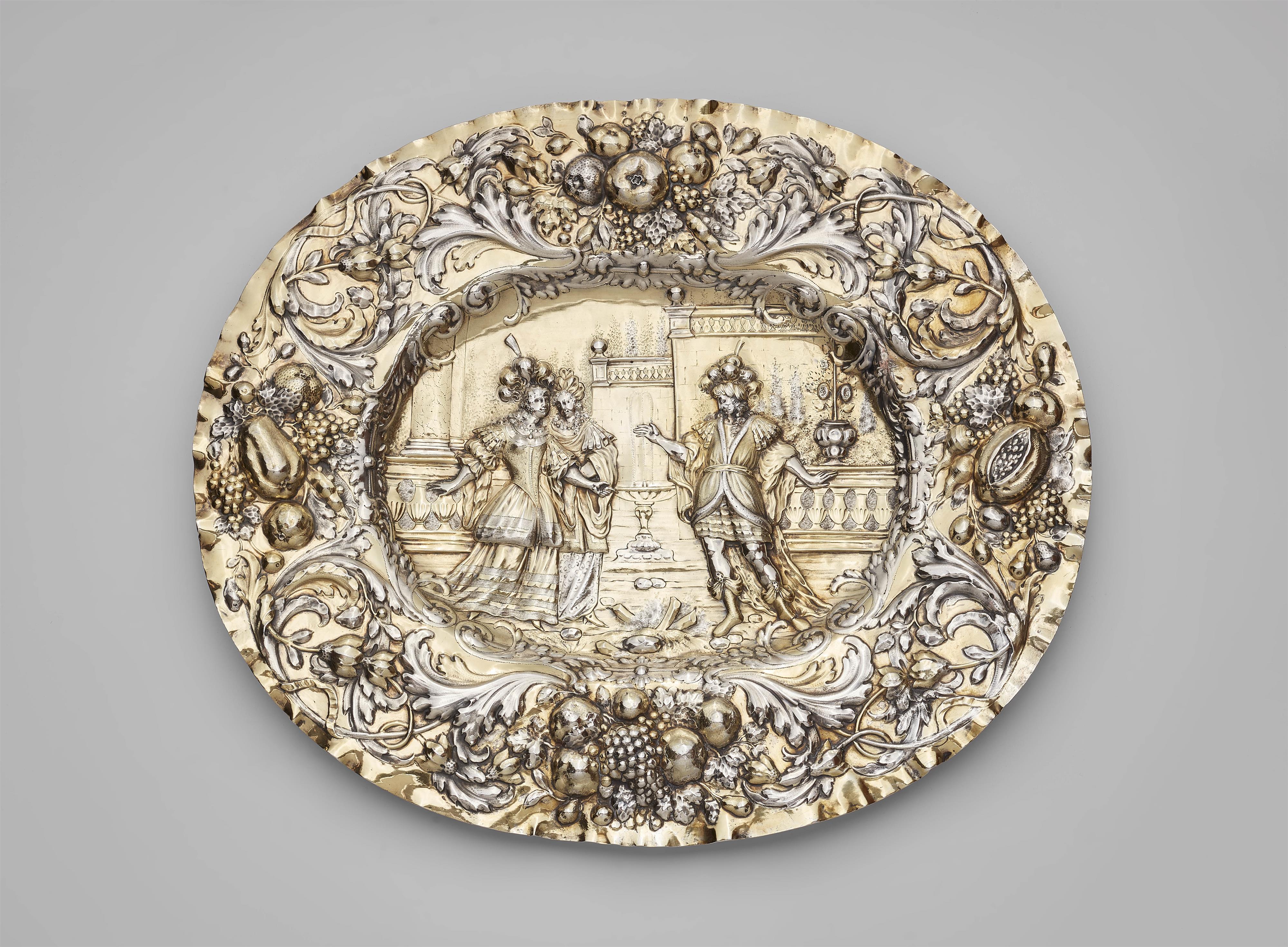 A large parcel gilt Augsburg silver side board dish - image-1