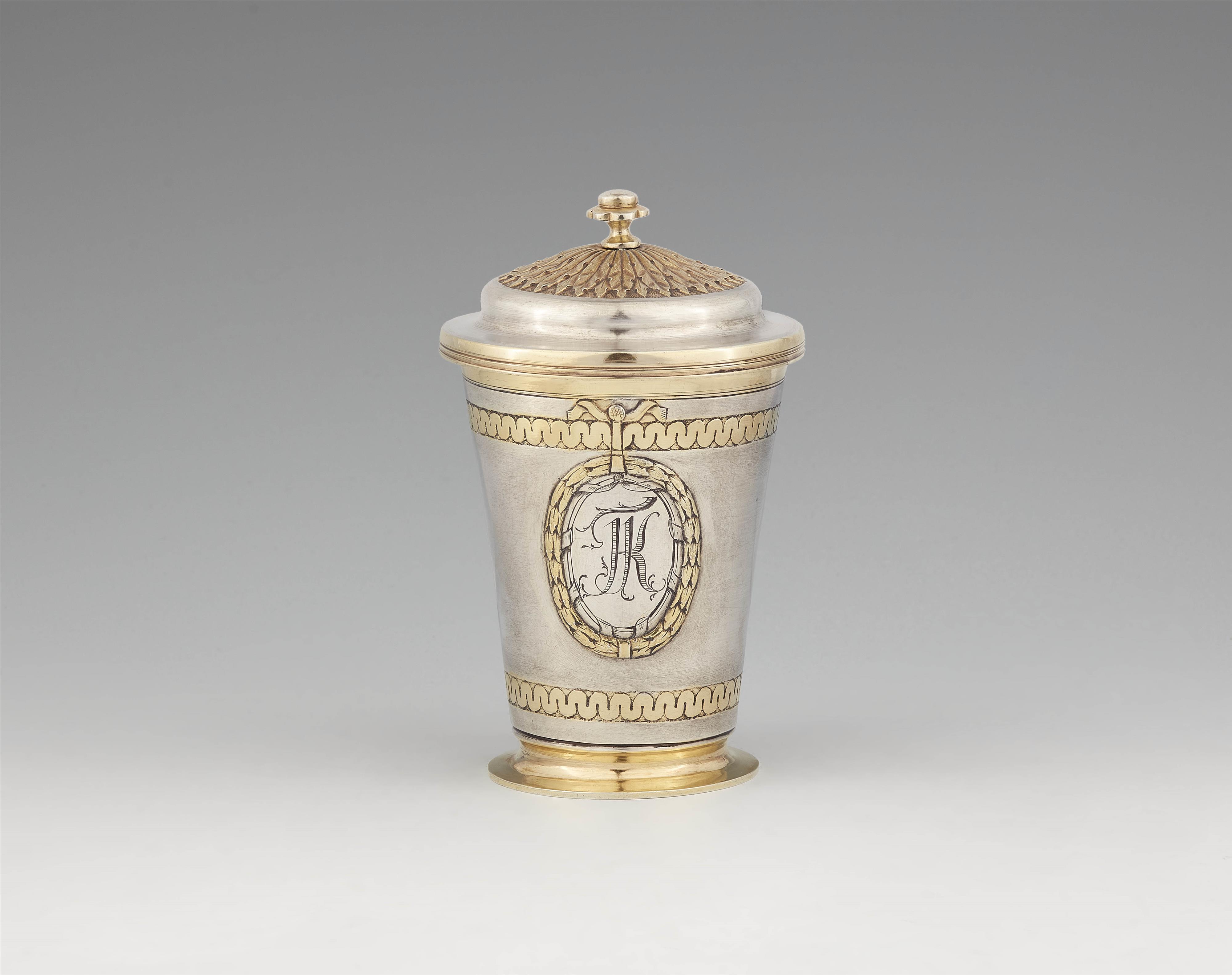 A parcel gilt Augsburg silver beaker and cover - image-2