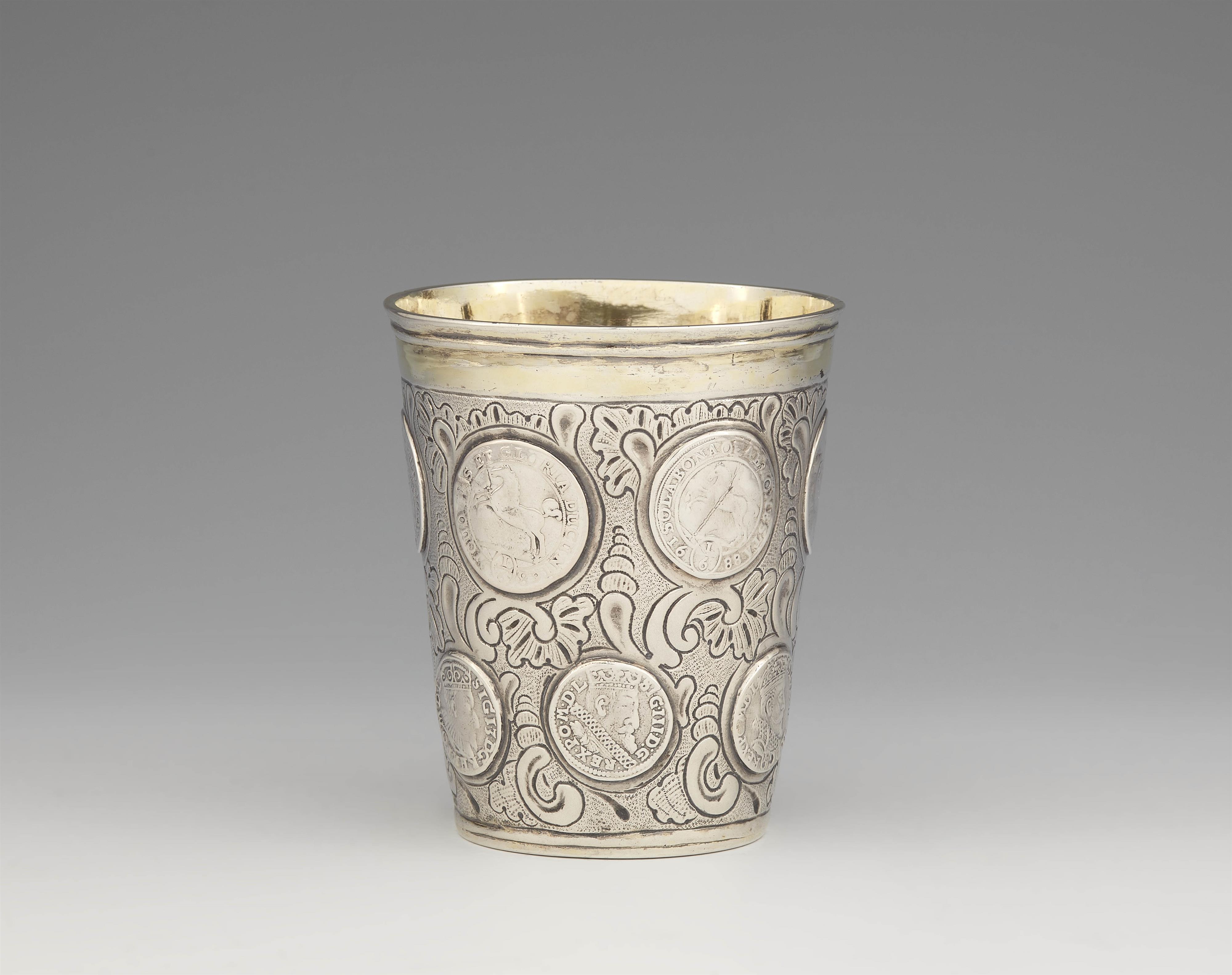 A parcel gilt Königsberg silver coin-set beaker - image-2