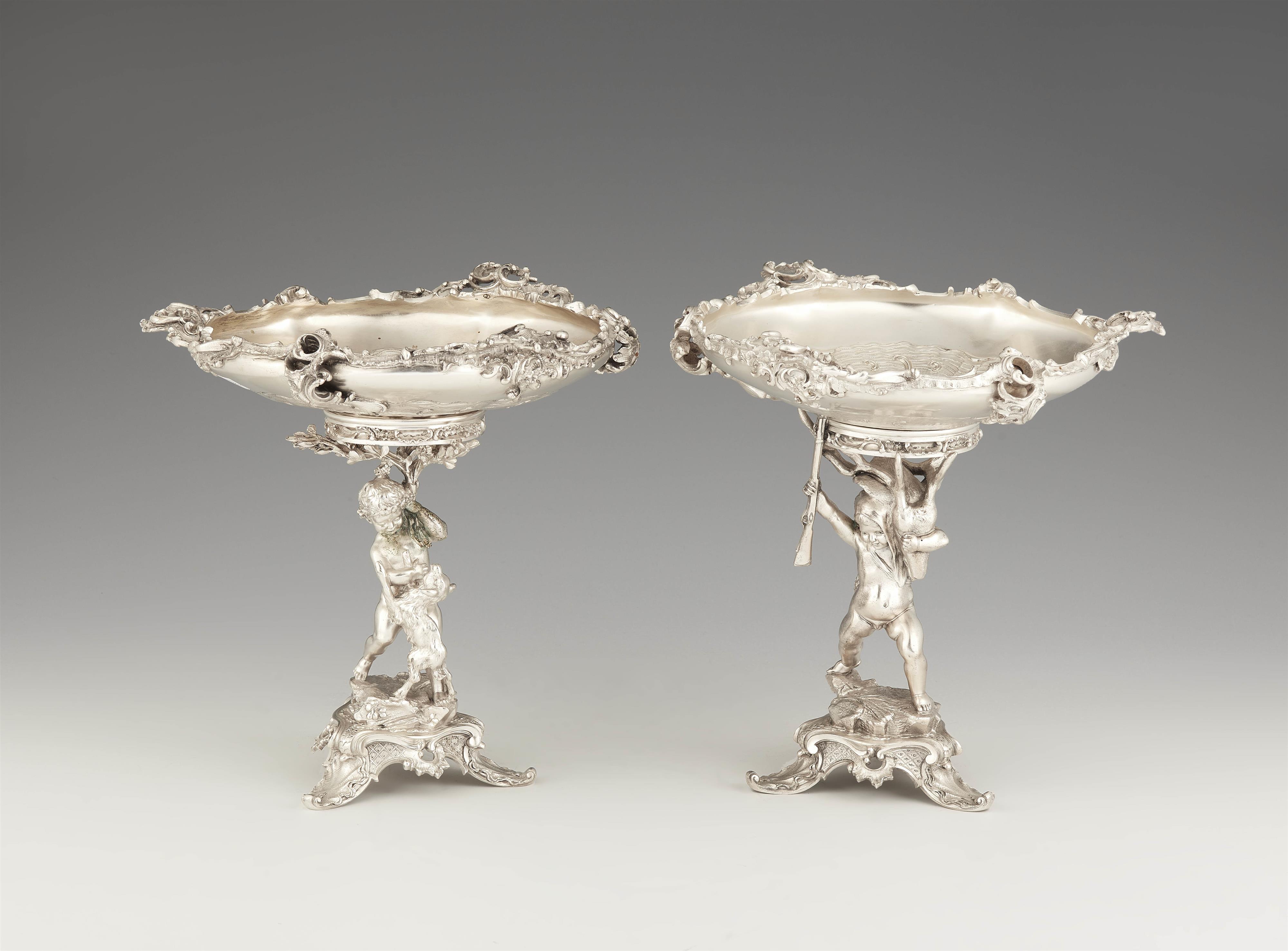 A pair of Brussels silver centrepieces with hunting motifs - image-1