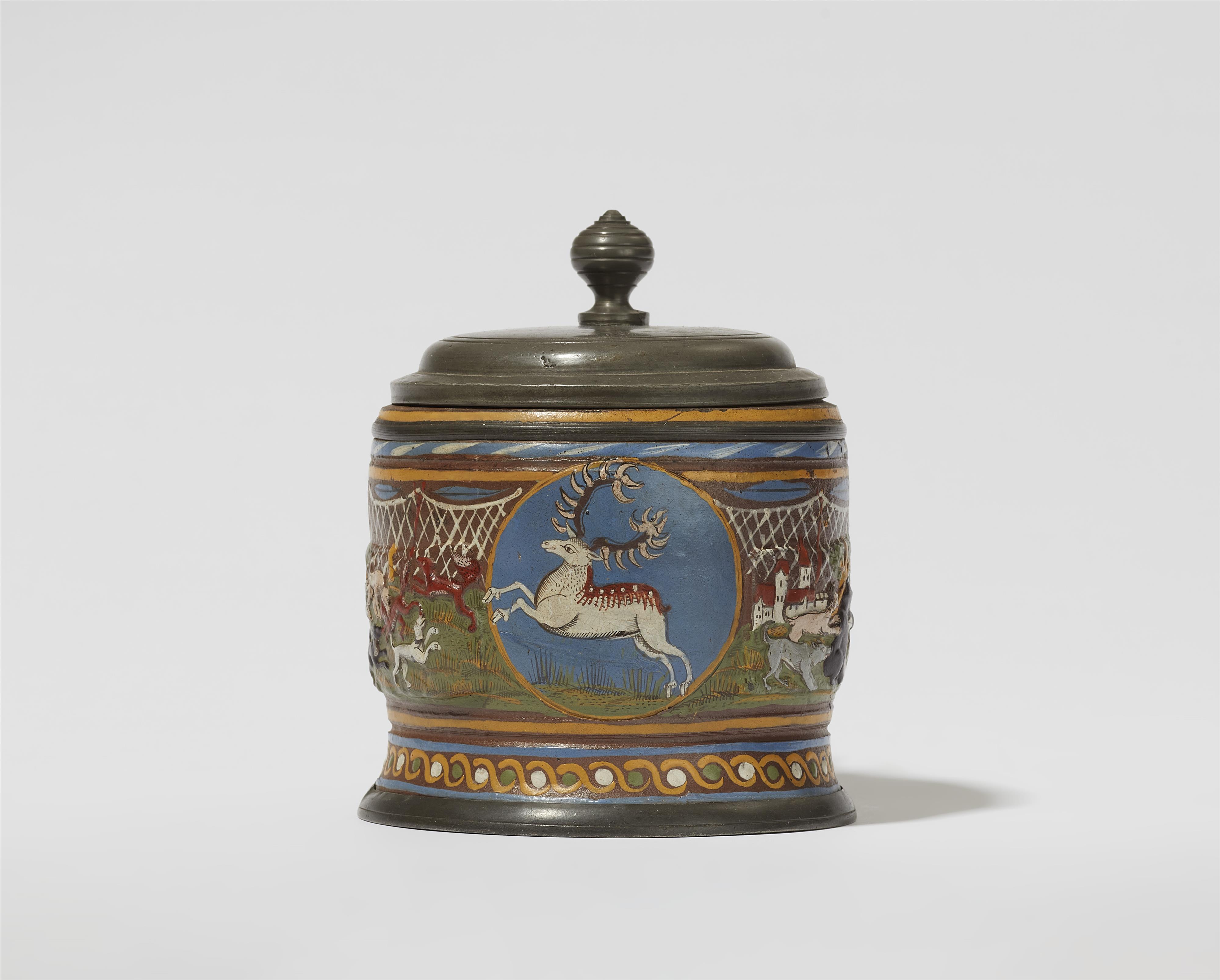 A Creussen stoneware tankard with hunting motifs - image-2