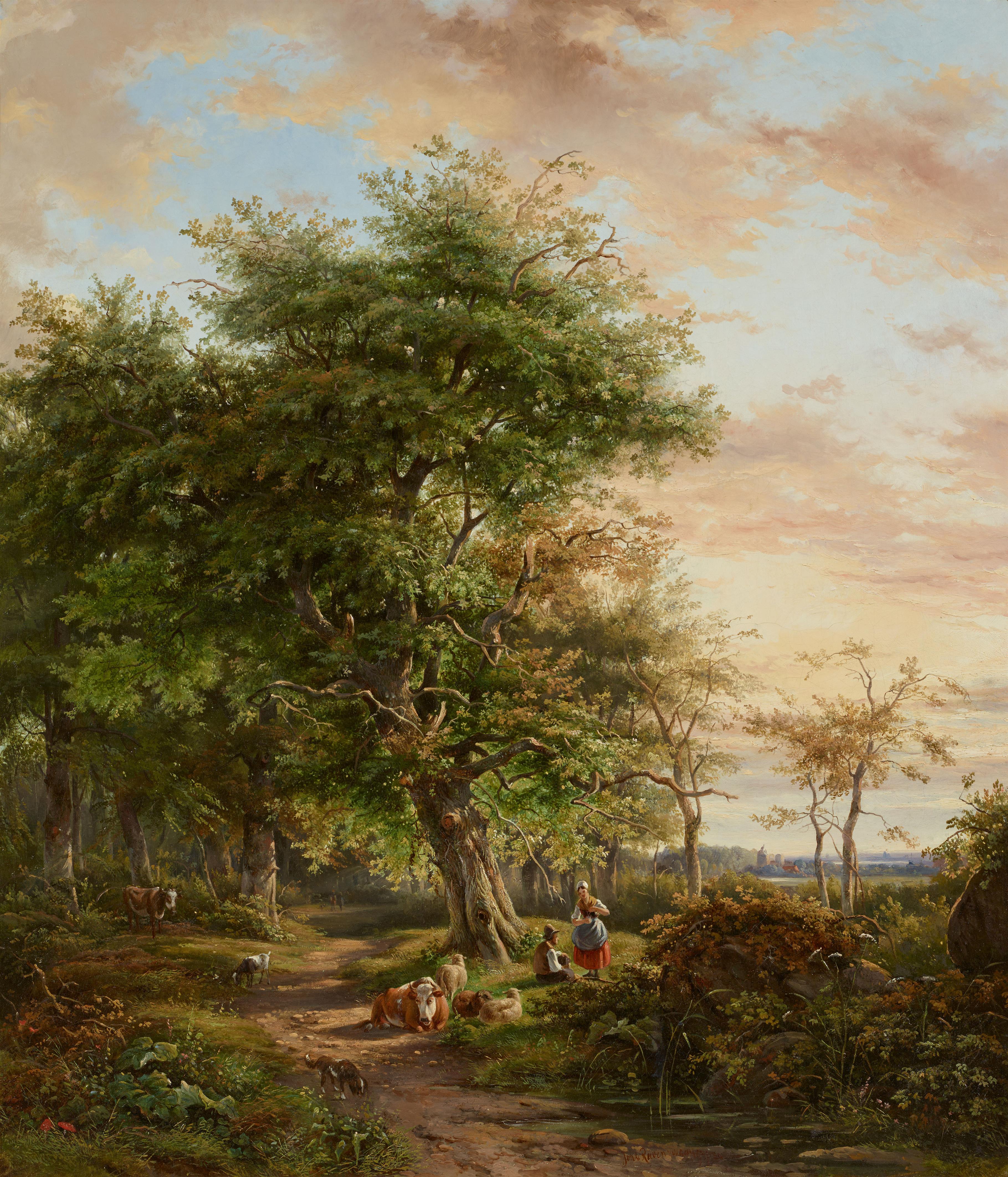 Johannes Gijsbertus van Ravenswaay - Shepherds Resting by a Tree in the Evening Sun - image-1