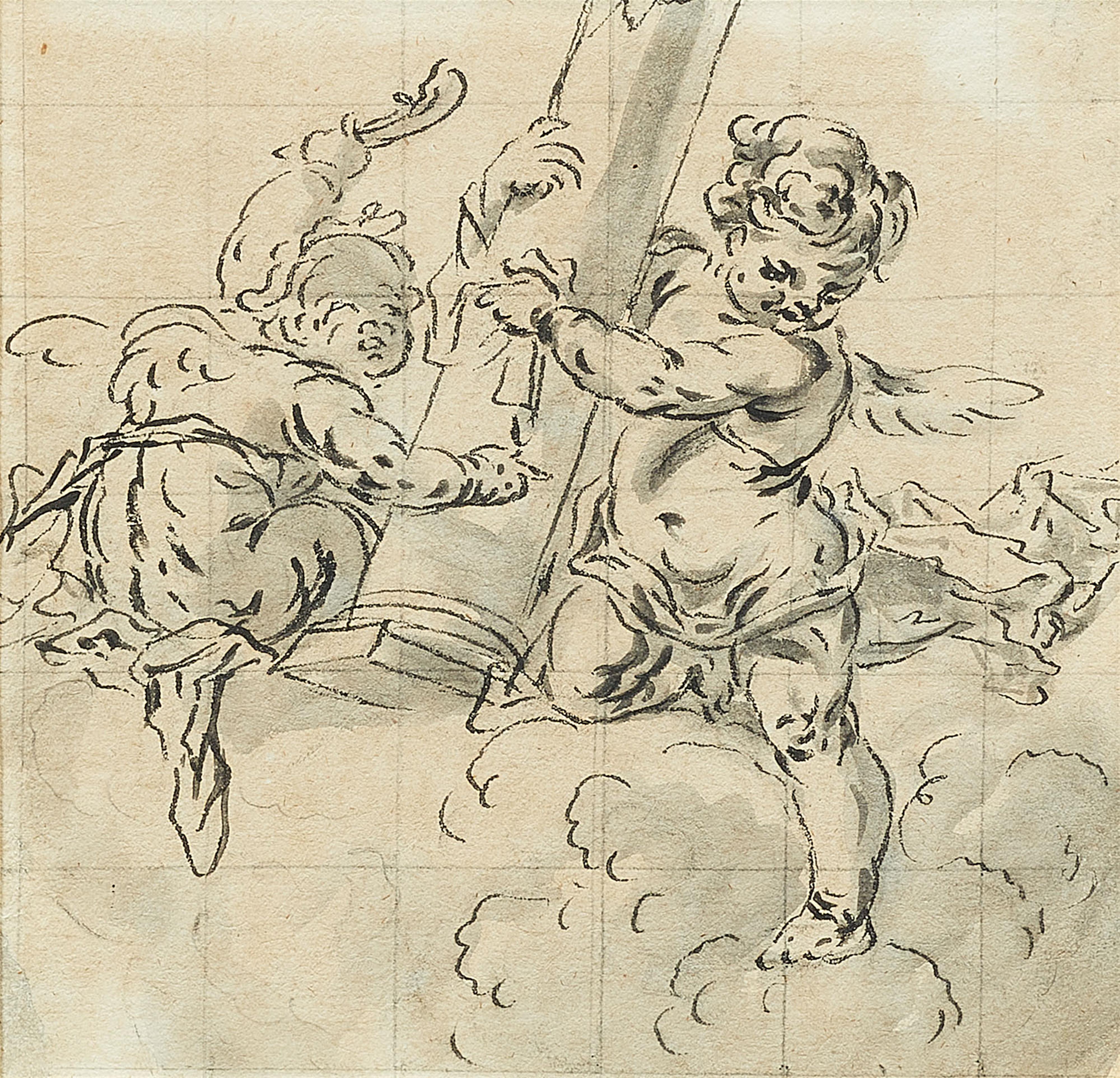 Italian School 18th century - Two angels with the scourge column of Christ - image-1