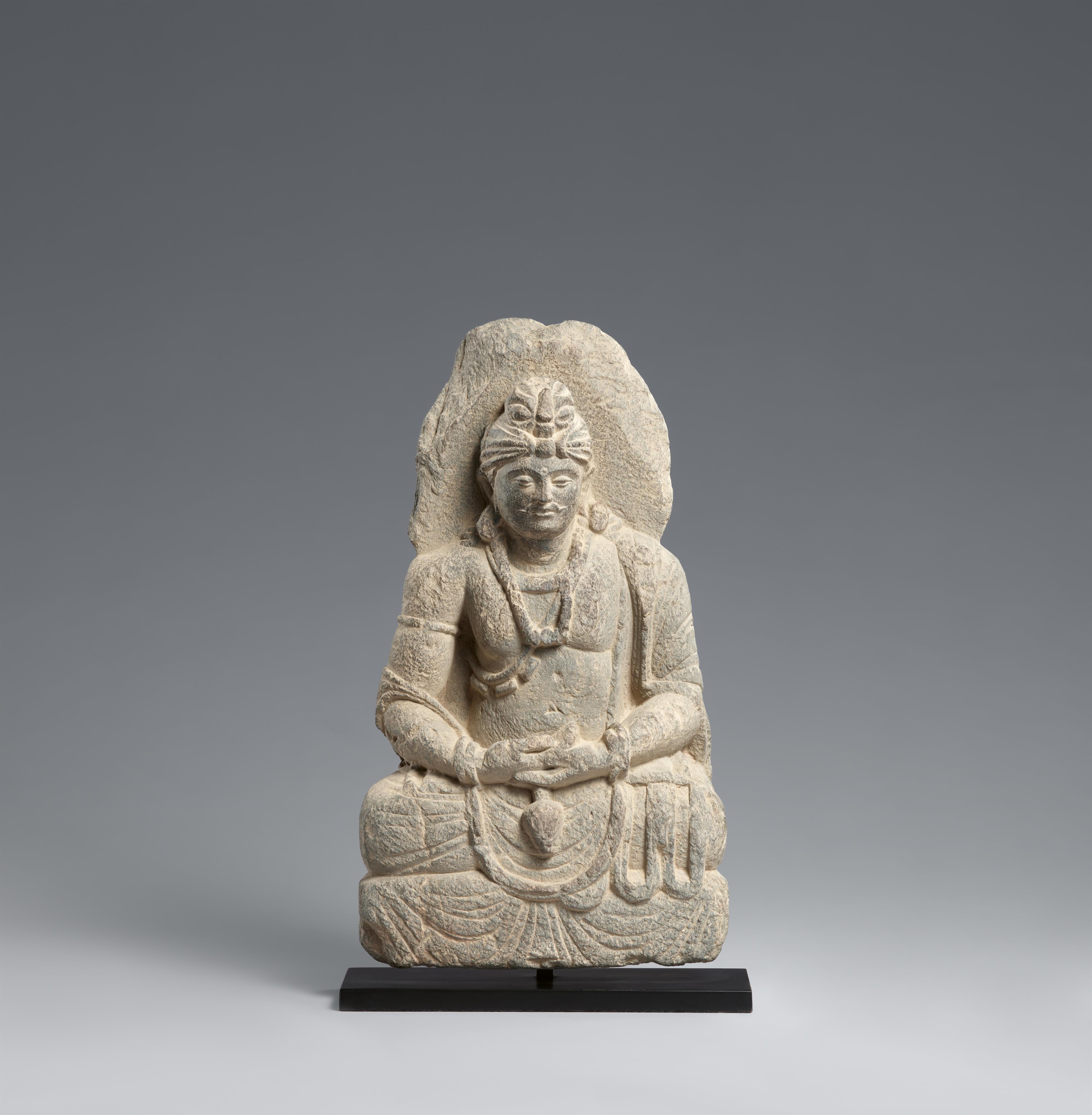 A Gandhara grey stone architectural fragment of a bodhisattva. Pakistan. 2nd/3rd century - image-1