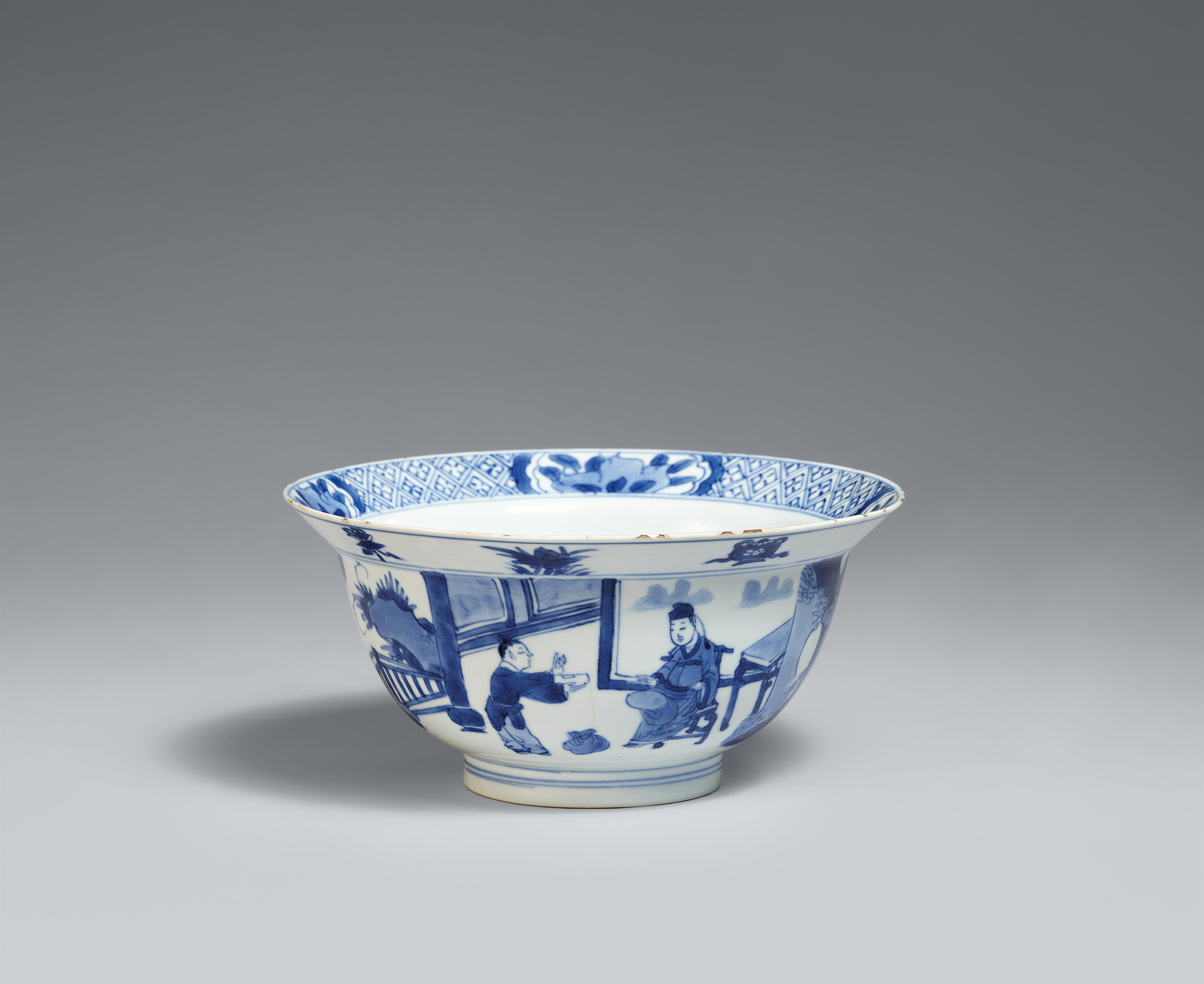 A blue and white 'klapmutsen' bowl. Kangxi mark and of the period (1662-1722) - image-1