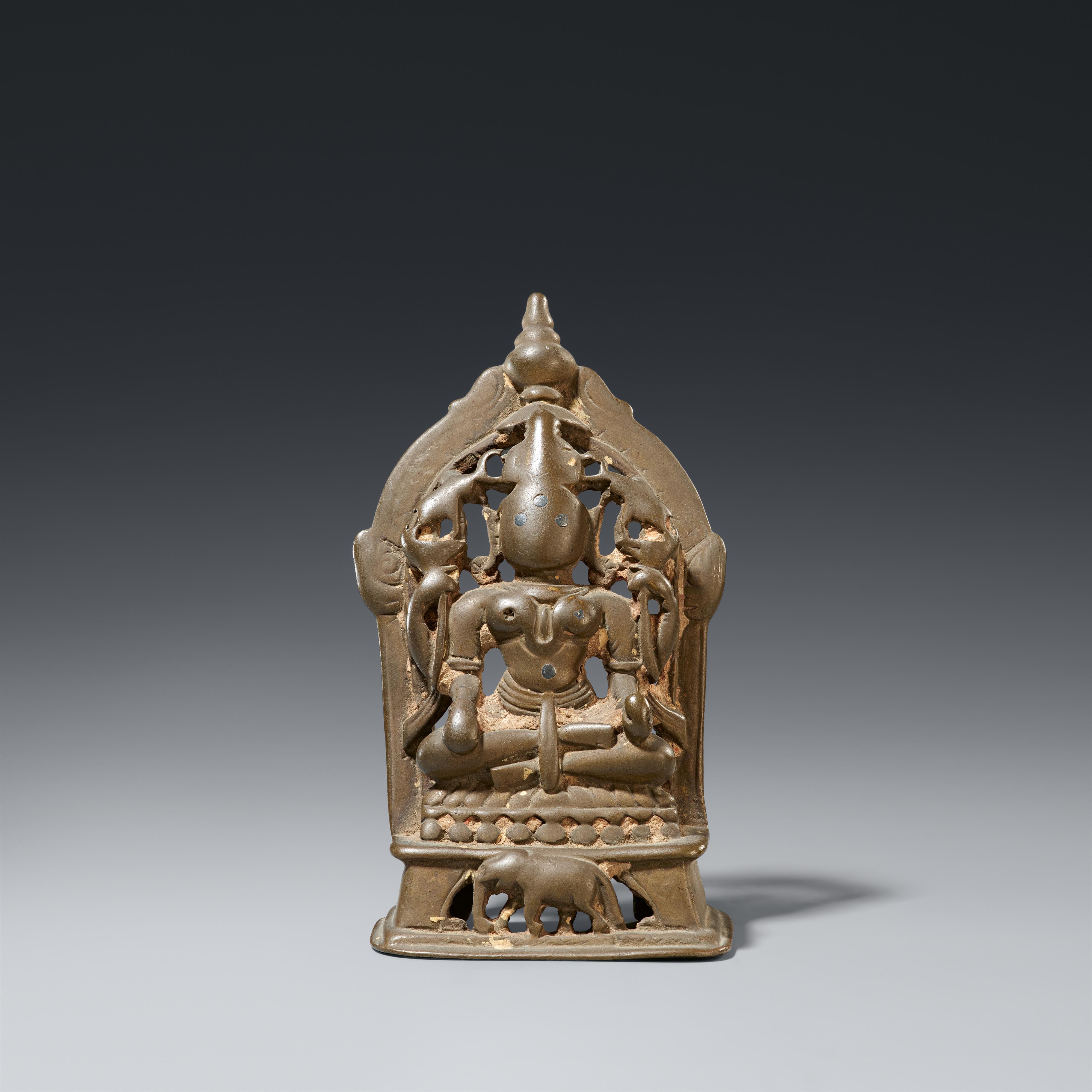 A Gujarati copper alloy altar of Gajalakshmi. 15th/16th century - image-1
