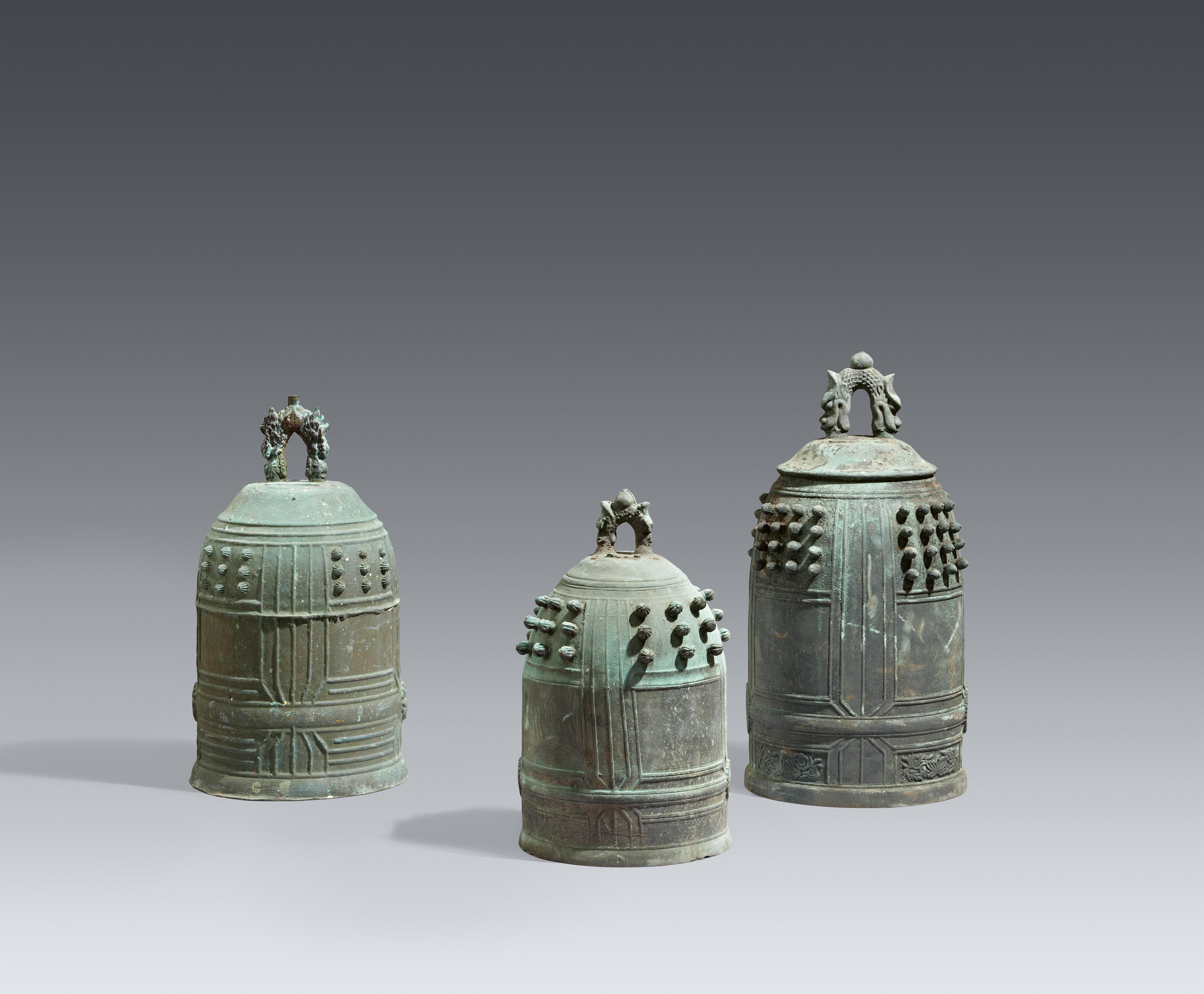 Three bronze temple bells (bonshō). 19/20th century - image-1