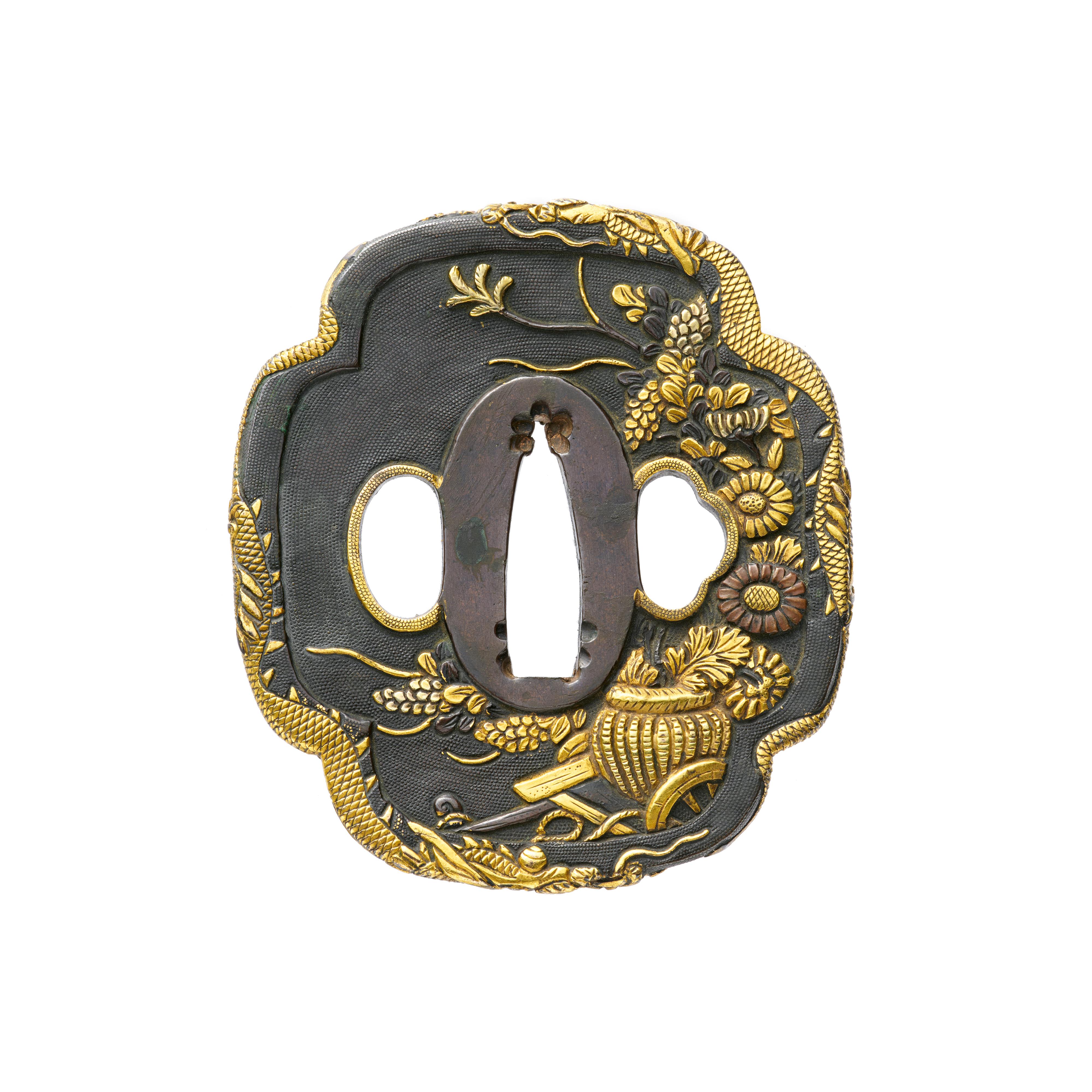 A Gotō-style shibuichi tsuba. 19th century - image-1