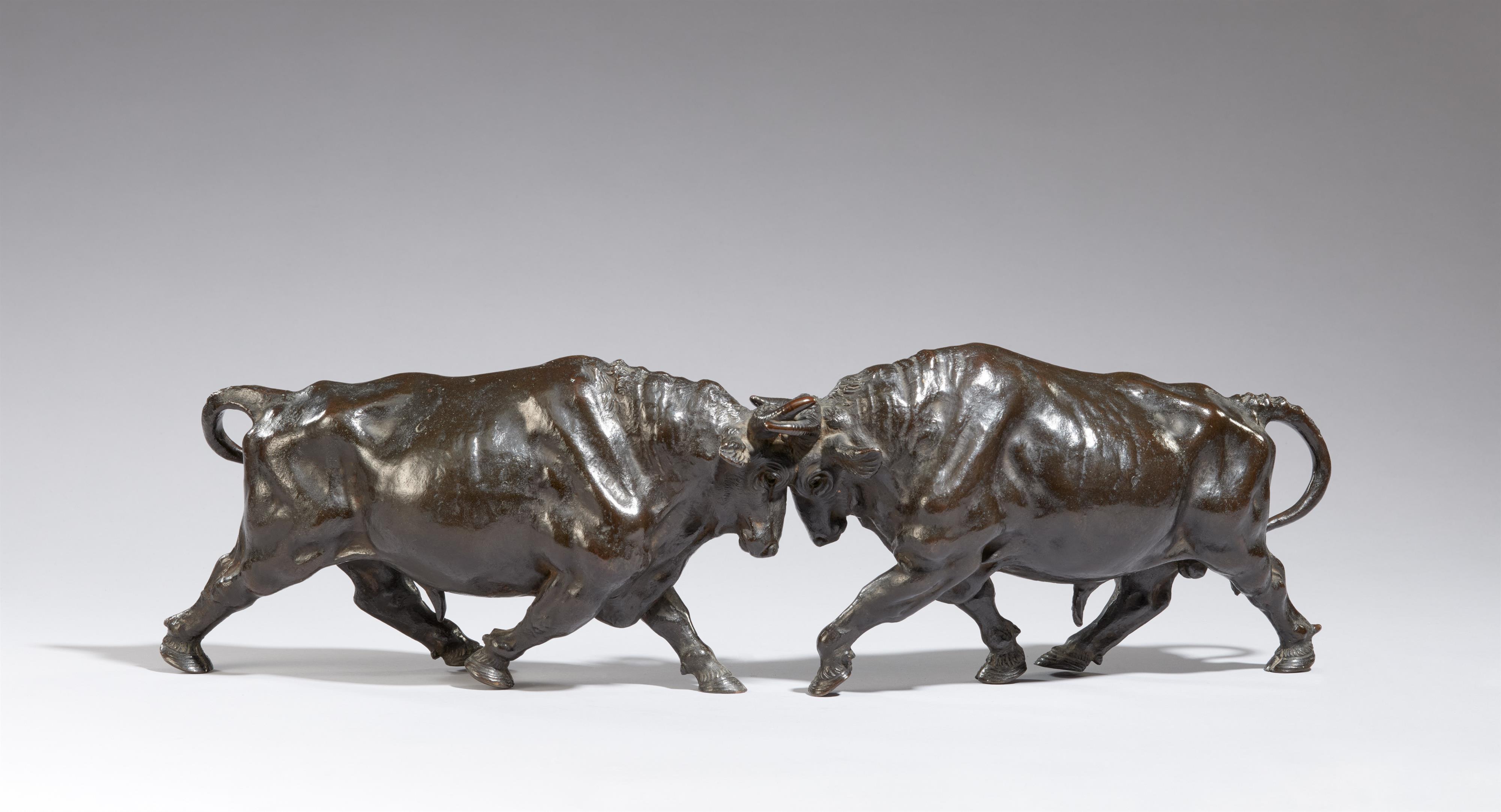 A bronze okimono of two fighting bulls. Late 19th entury - image-2