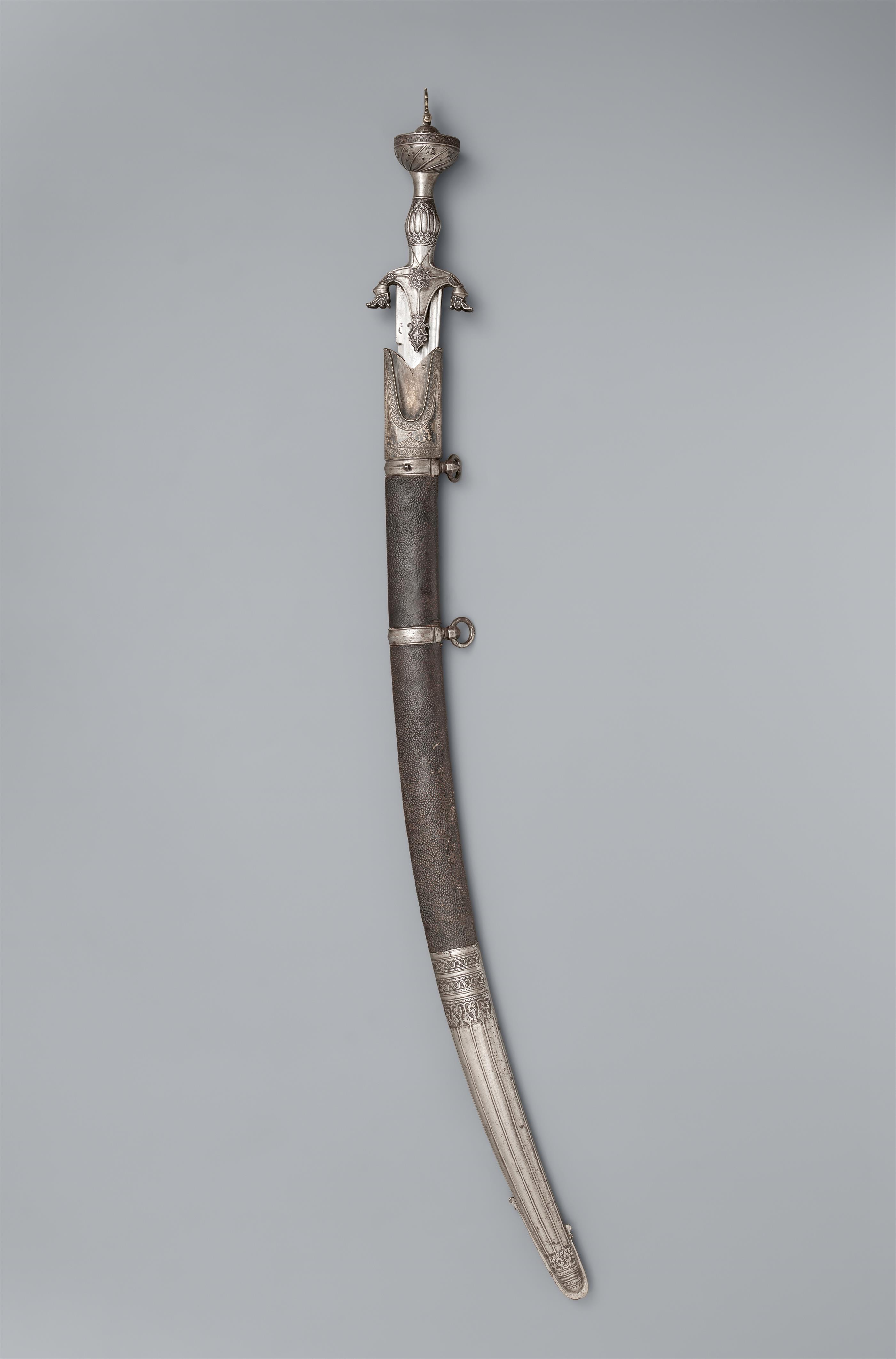A pattern welded Afghan pulouar with scabbard. 19th century - image-1
