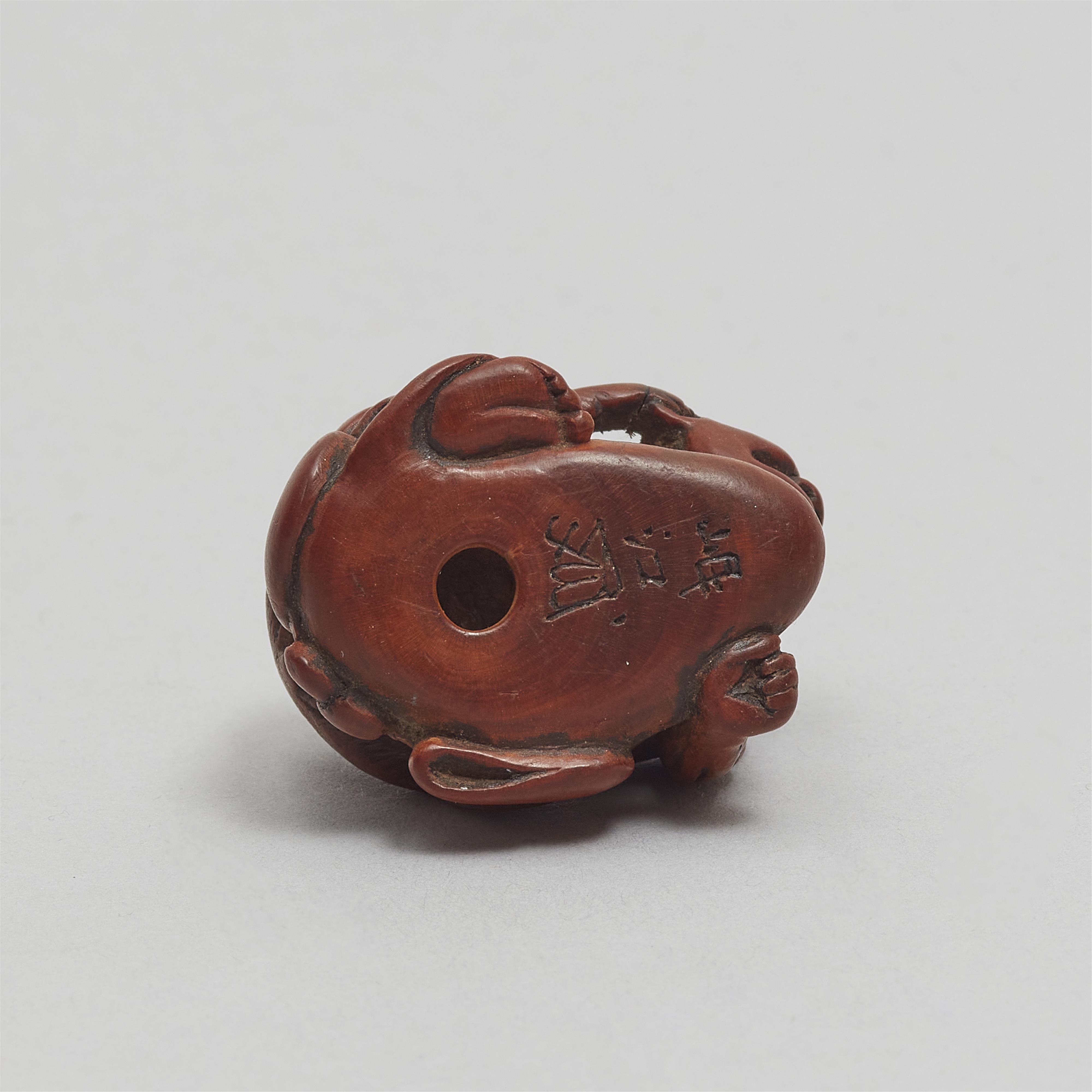 A boxwood netsuke of an old man and a monkey. 19th century - image-7