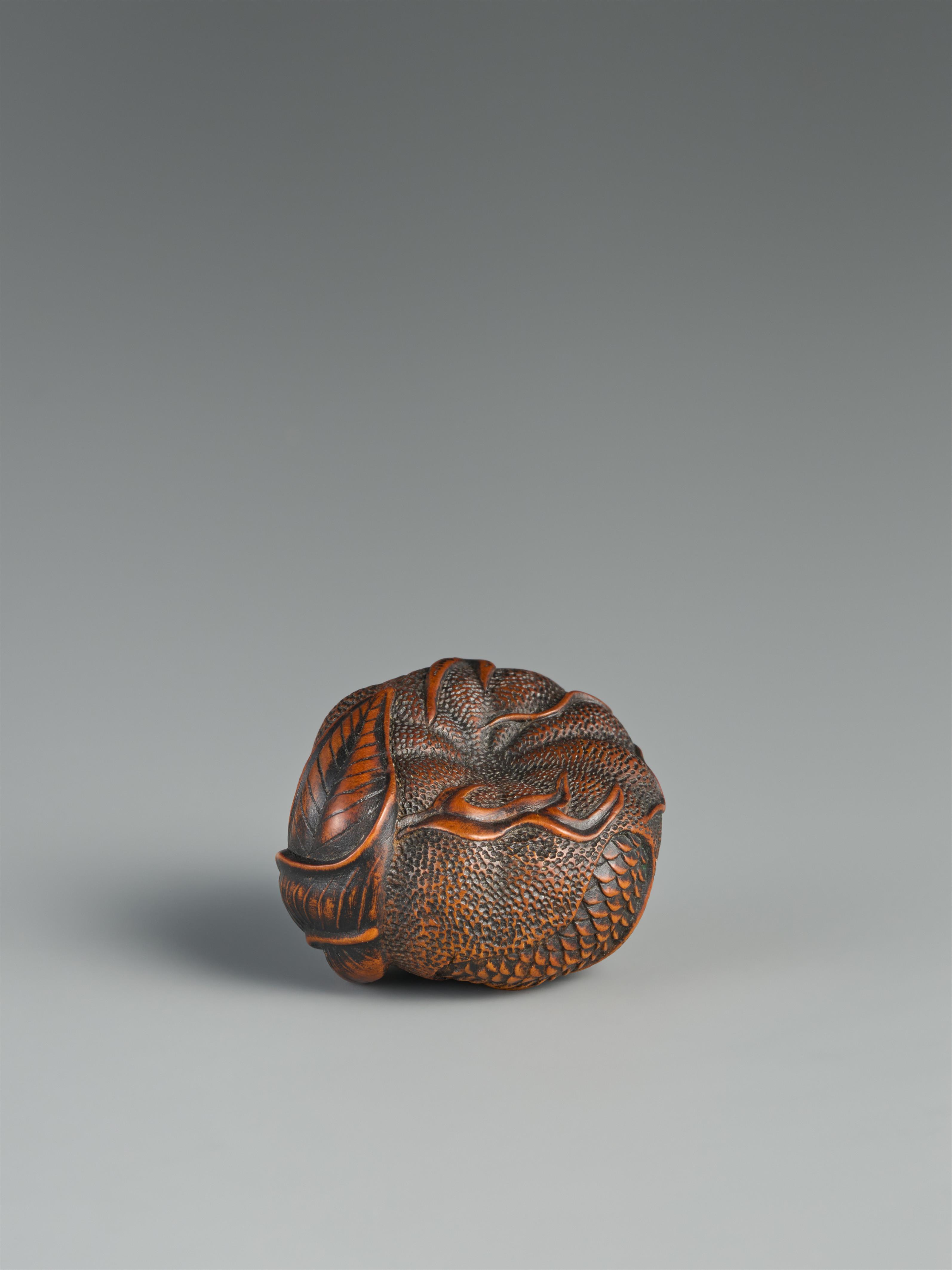 A Tanba boxwood netsuke of a dragon inside a mikan. Mid-19th century - image-2