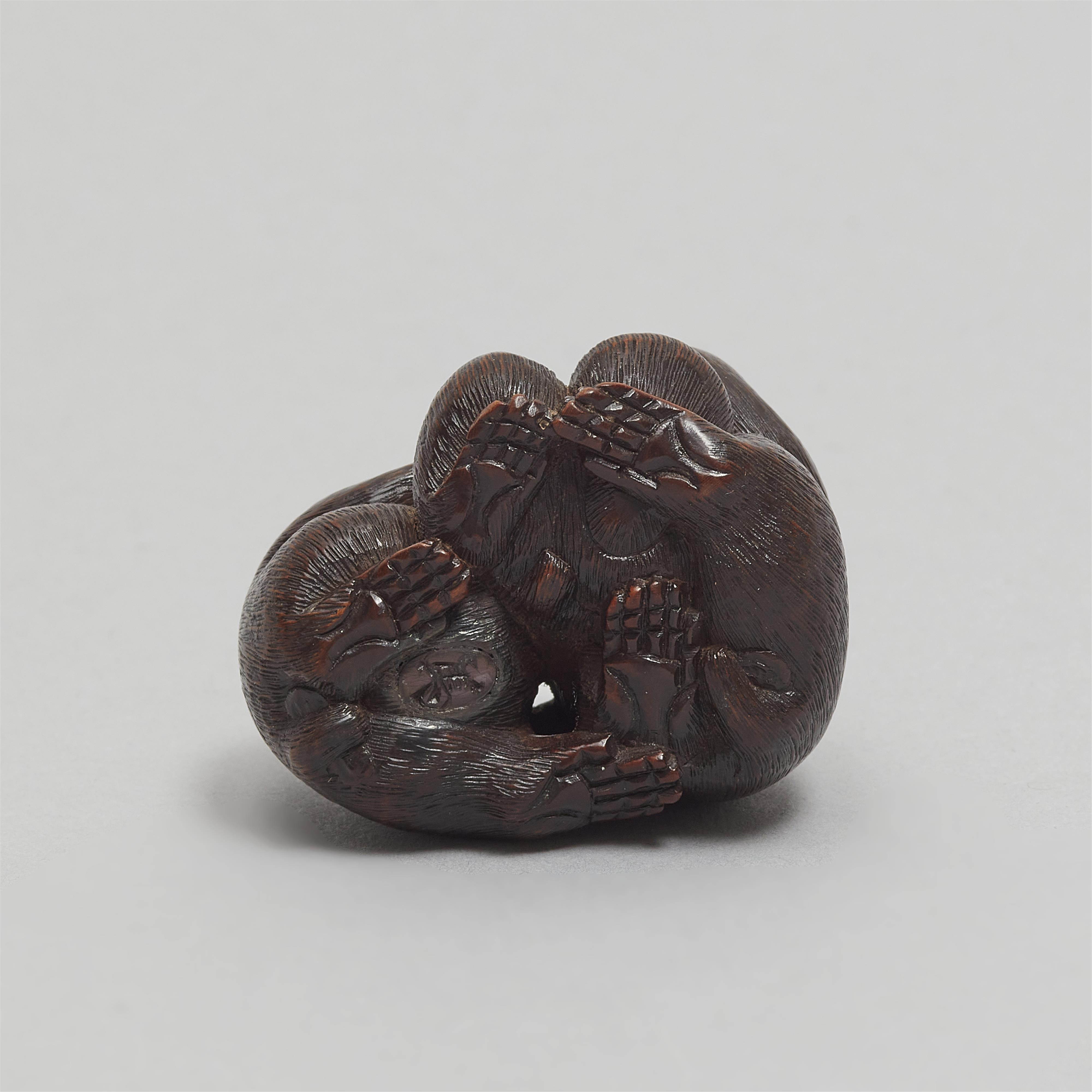 Netsuke der Drei Affen (sanbikisaru). Holz. 19. Jh. - image-6