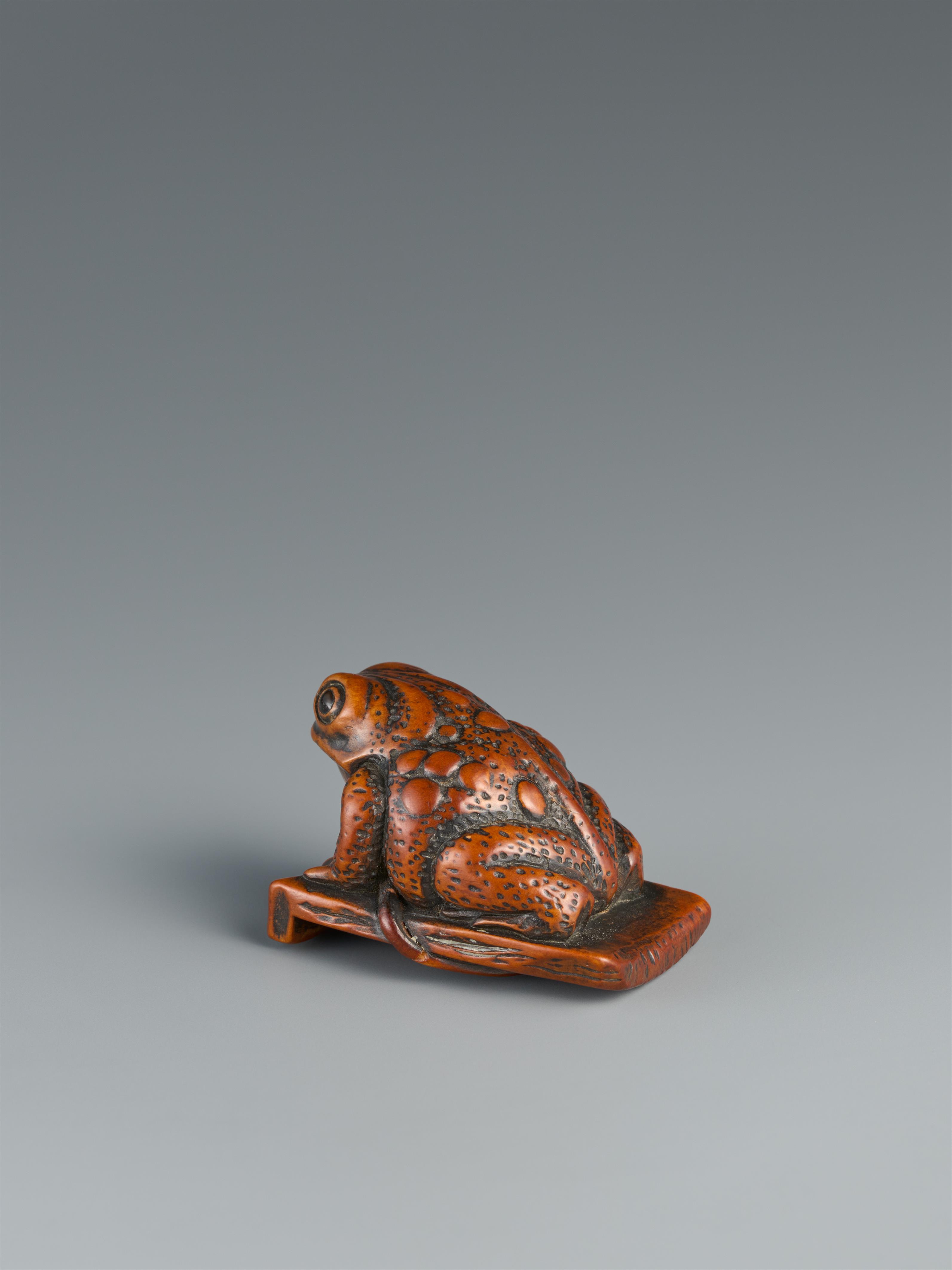 A boxwood netsuke of a toad on a roof tile. 19th century - image-2