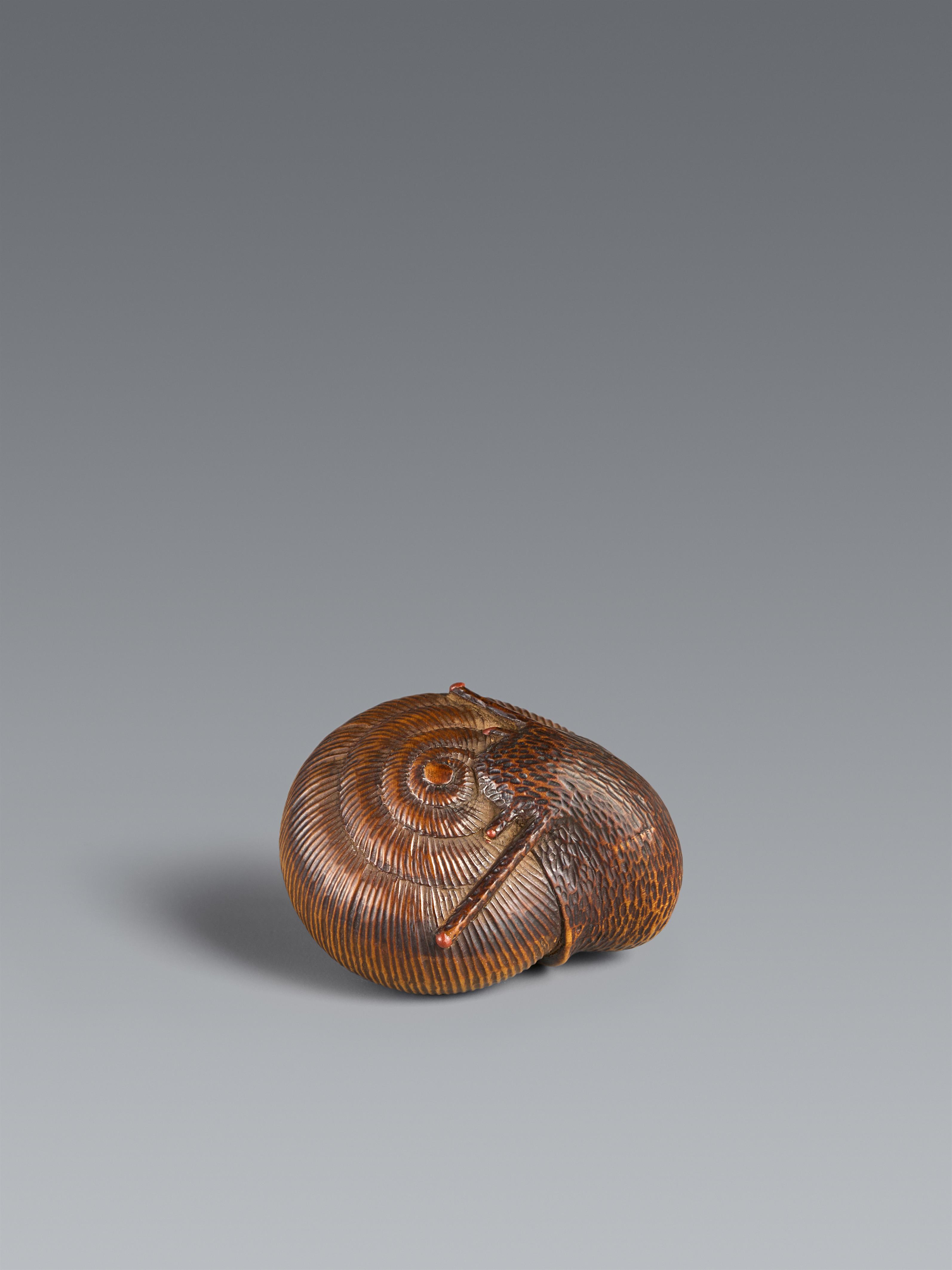 A good boxwood netsuke of a snail. Around 1800 - image-1