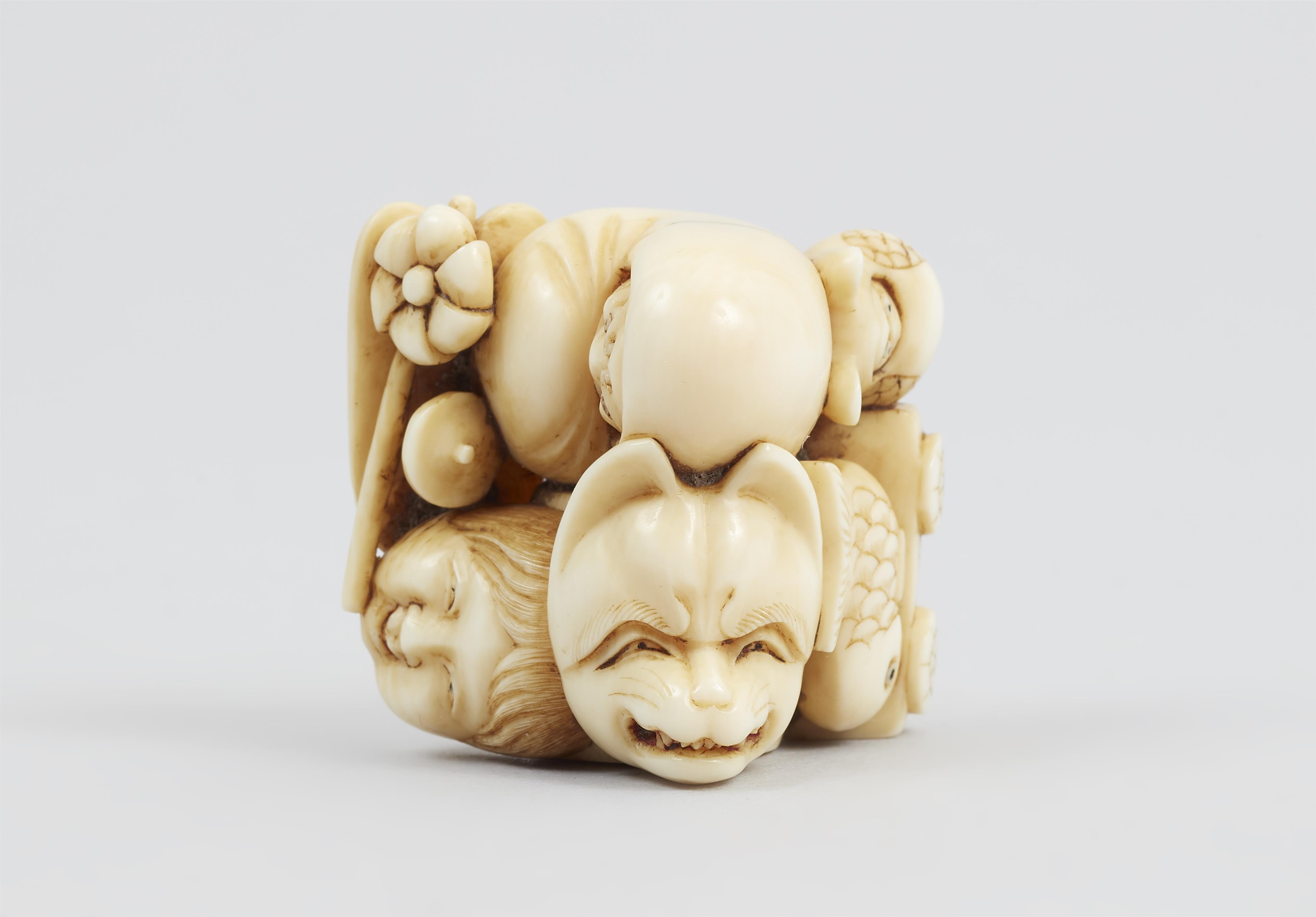 An ivory netsuke of a group of toys. Second half 19th century - image-9